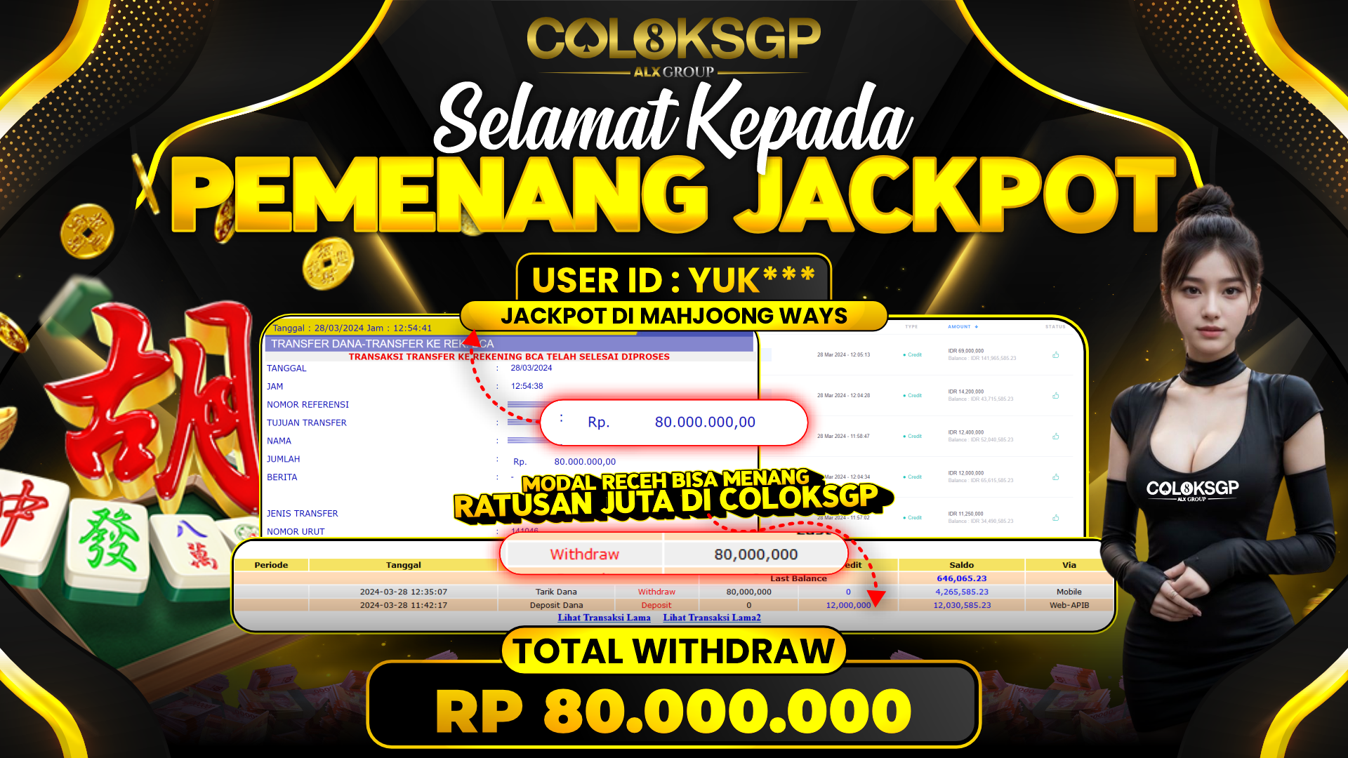 COLOKSGP JACKPOT SLOT GAMES RP 80.000.000 LUNAS