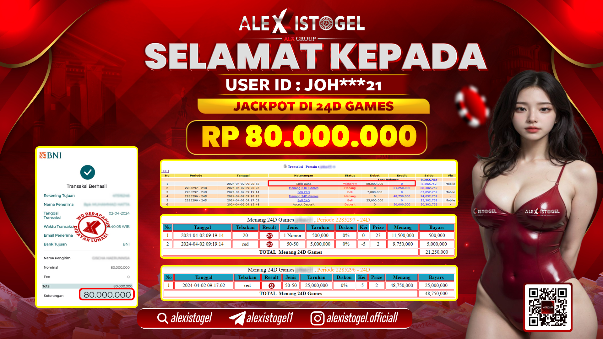 ALEXISTOGEL JACKPOT 24D SPIN RP. 80.000.000 LUNAS