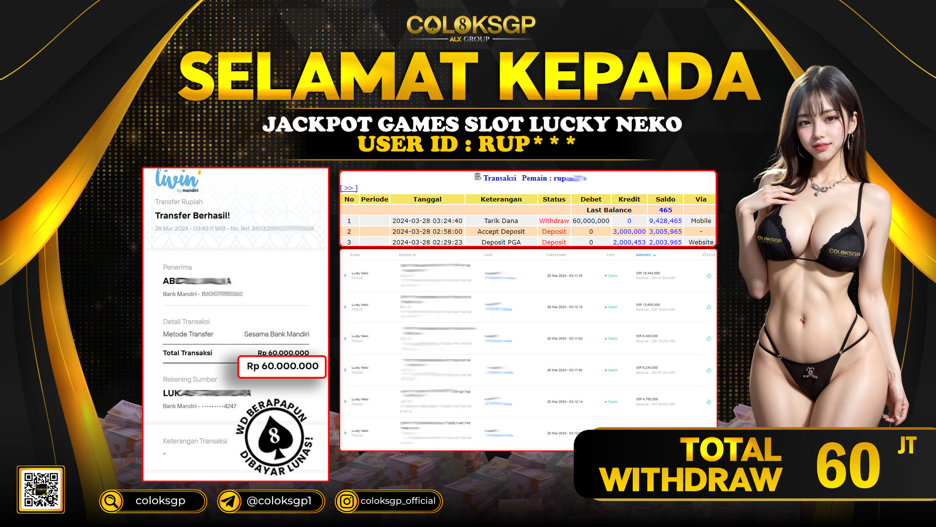 COLOKSGP JACKPOT SLOT GAMES RP 60.000.000 LUNAS