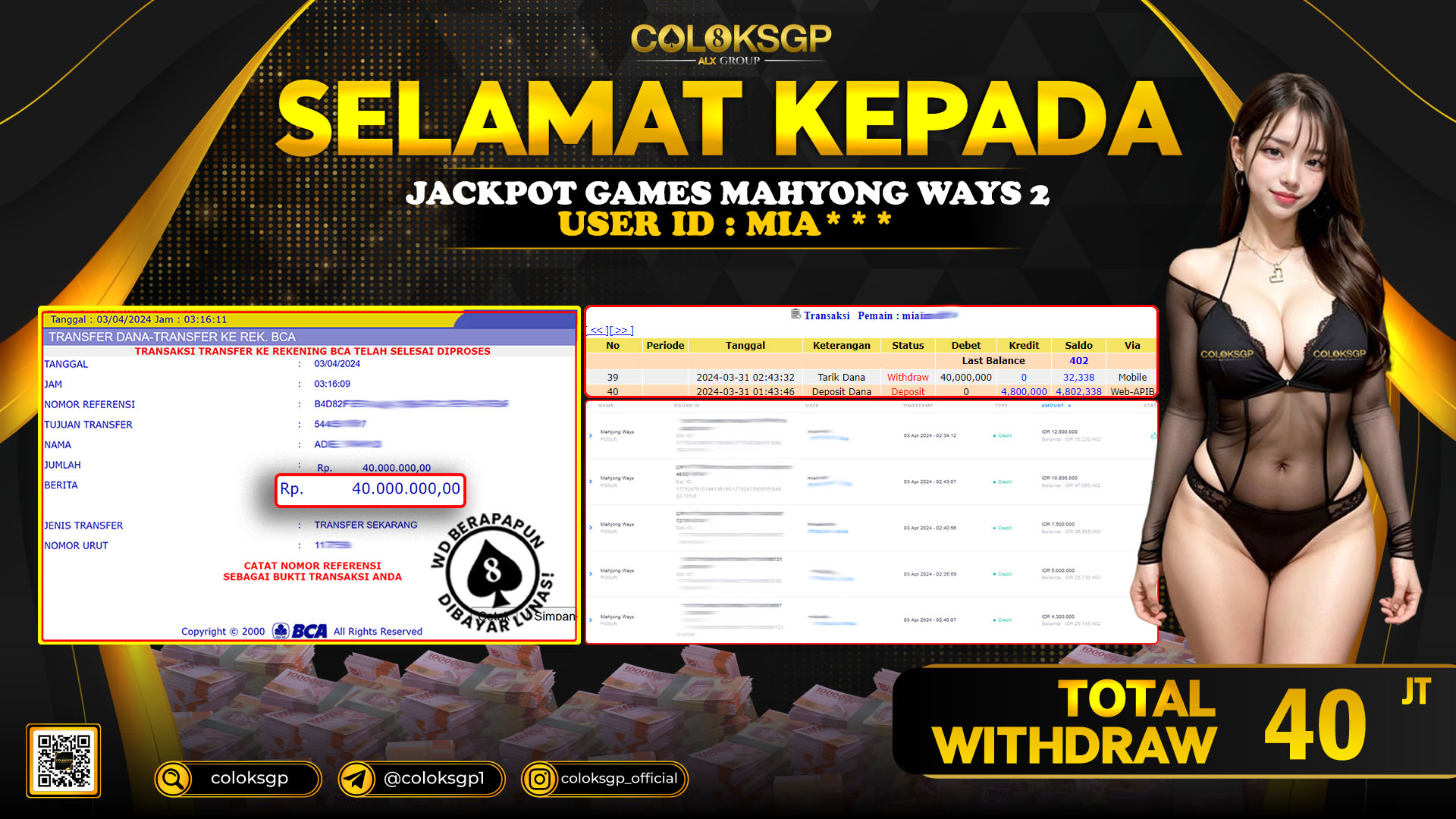 COLOKSGP JACKPOT SLOT GAMES RP 40.000.000 LUNAS