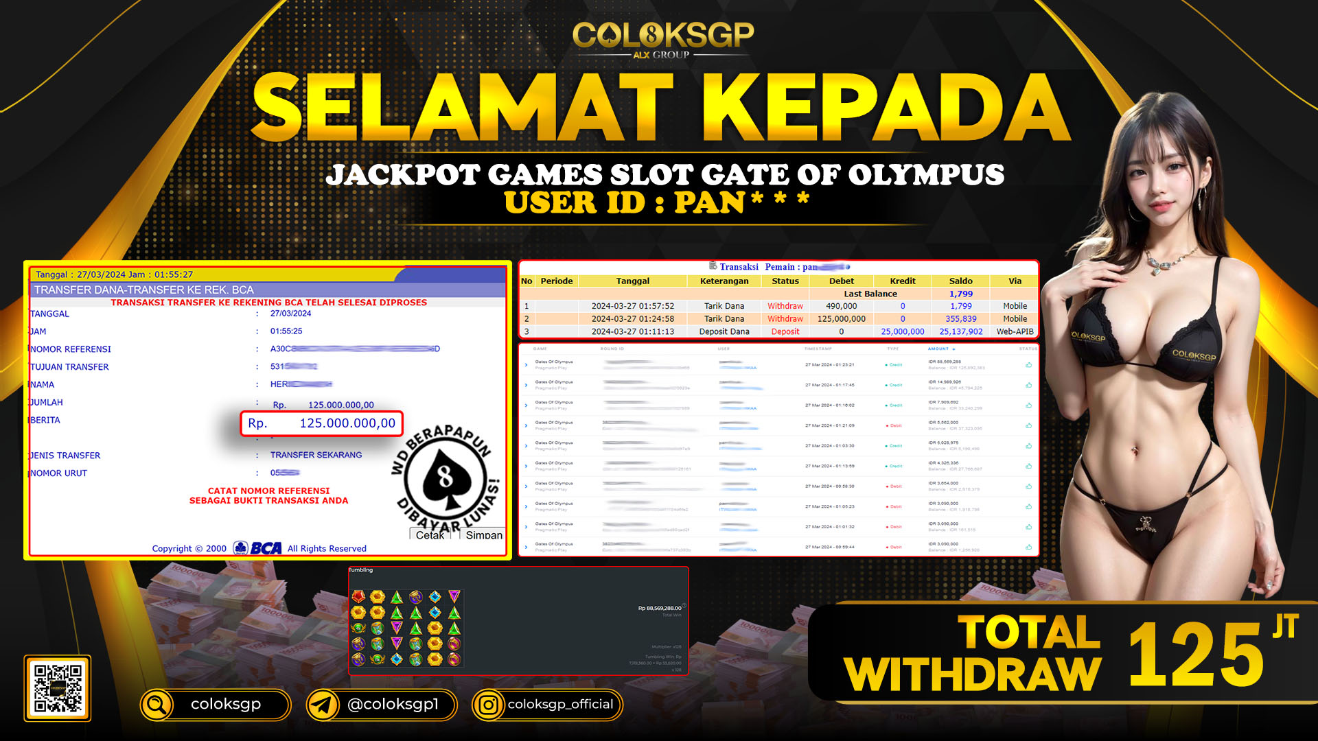 COLOKSGP JACKPOT SLOT GAMES RP 125.000.000 LUNAS