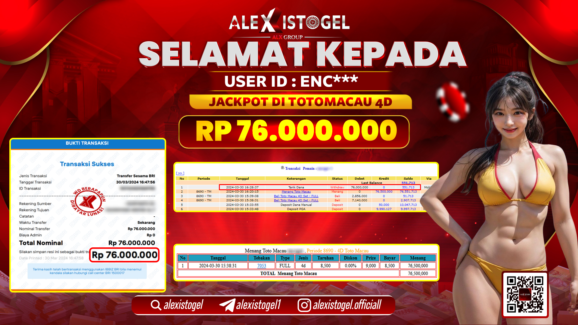 ALEXISTOGEL JACKPOT TOTO MACAU POOLS RP. 76.000.000 LUNAS