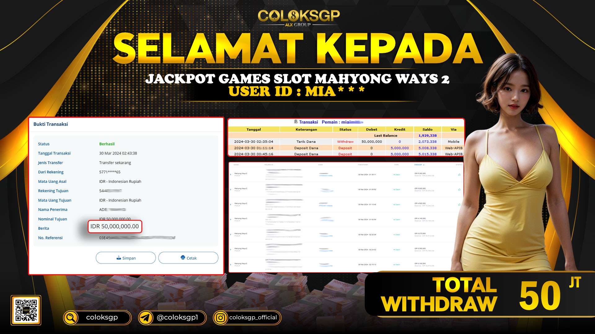 COLOKSGP JACKPOT SLOT GAMES RP 50.000.000 LUNAS