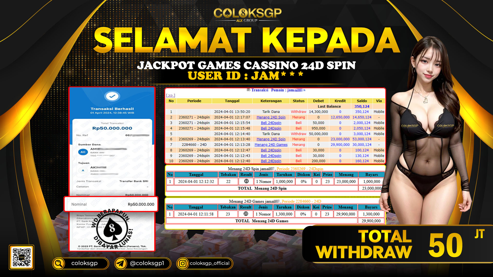 COLOKSGP JACKPOT 24D SPIN RP 50.000.000 LUNAS