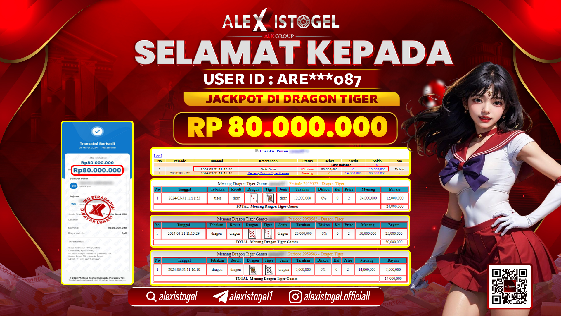 ALEXISTOGEL JACKPOT DRAGON TIGER RP. 80.000.000 LUNAS