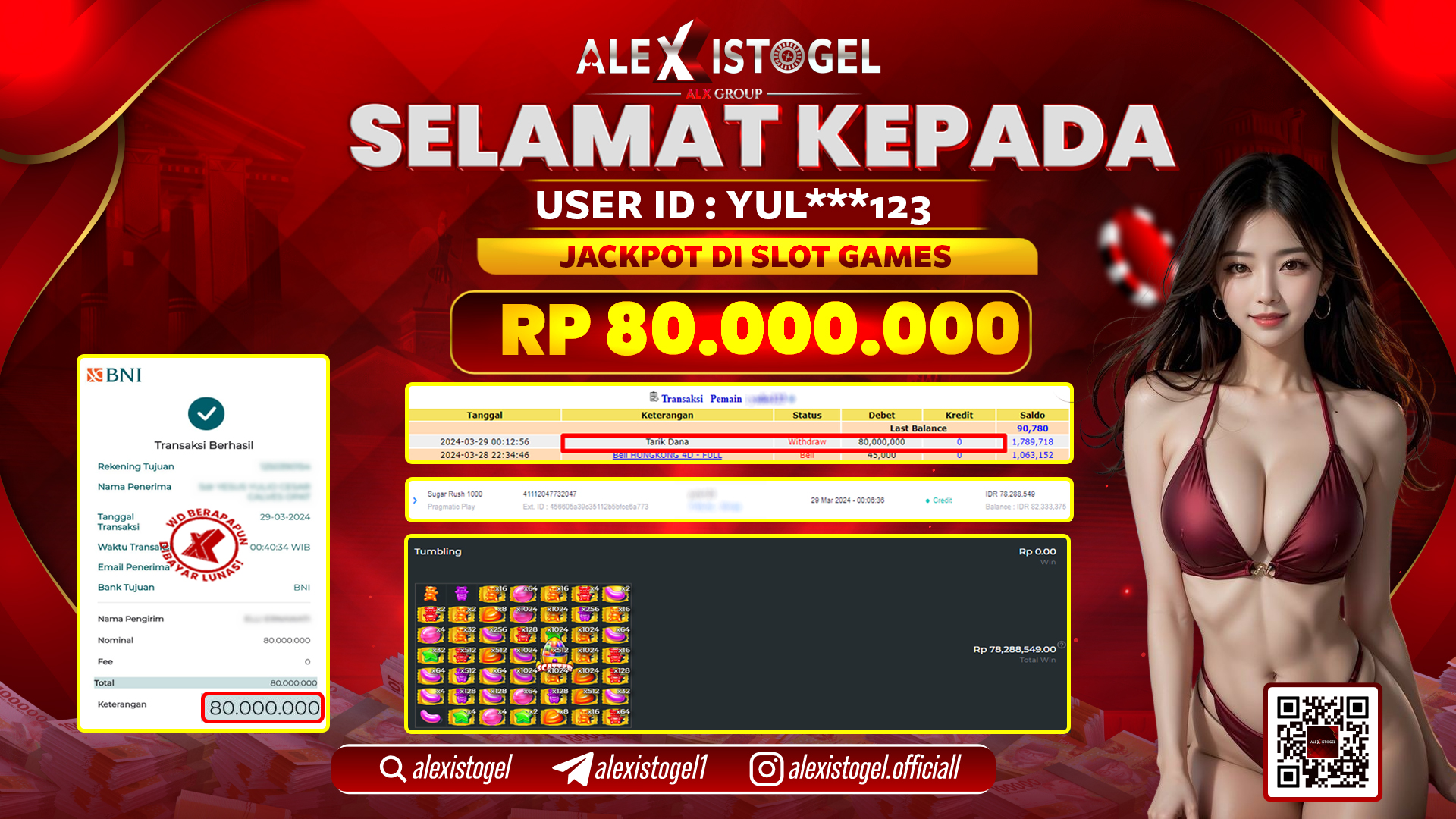 ALEXISTOGEL JACKPOT SLOT GAMES  RP. 80.000.000 LUNAS