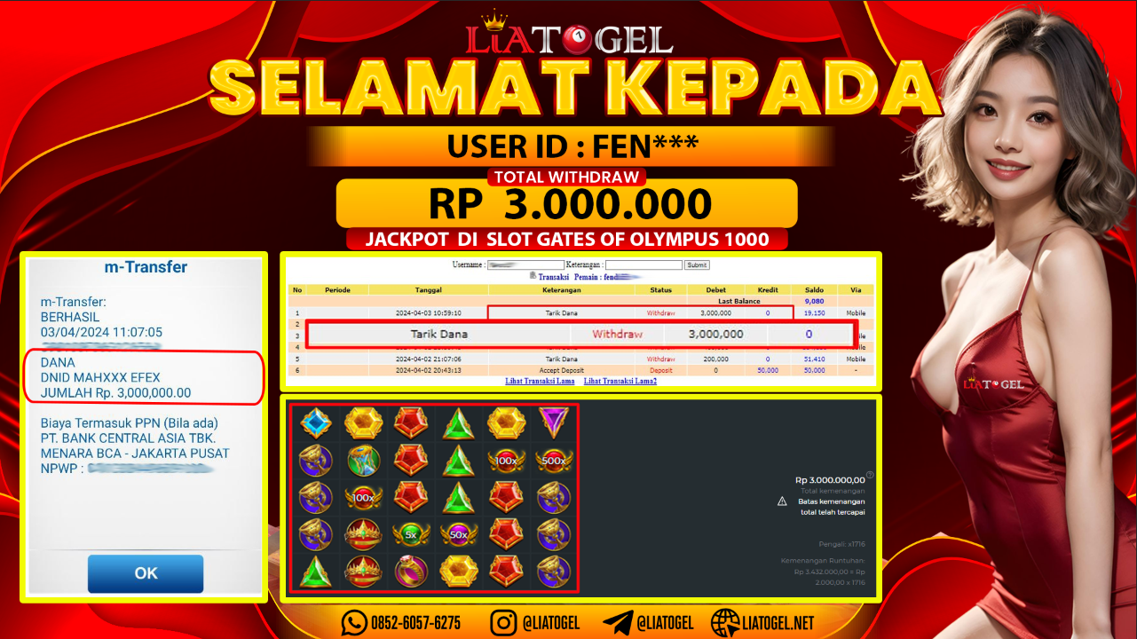 LIATOGEL - JACKPOT SLOT GAMES GATES OF OLYMPUS 1000 ï»¿ RP 3.000.000,- LUNAS