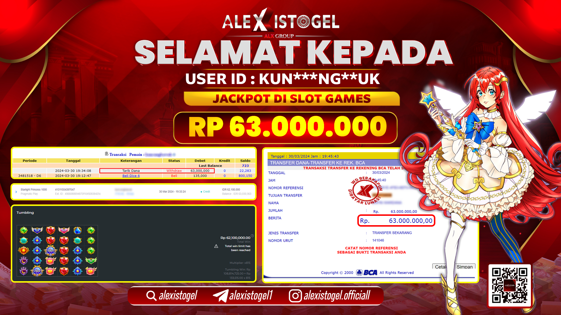 ALEXISTOGEL JACKPOT SLOT GAMES RP. 63.000.000 LUNAS