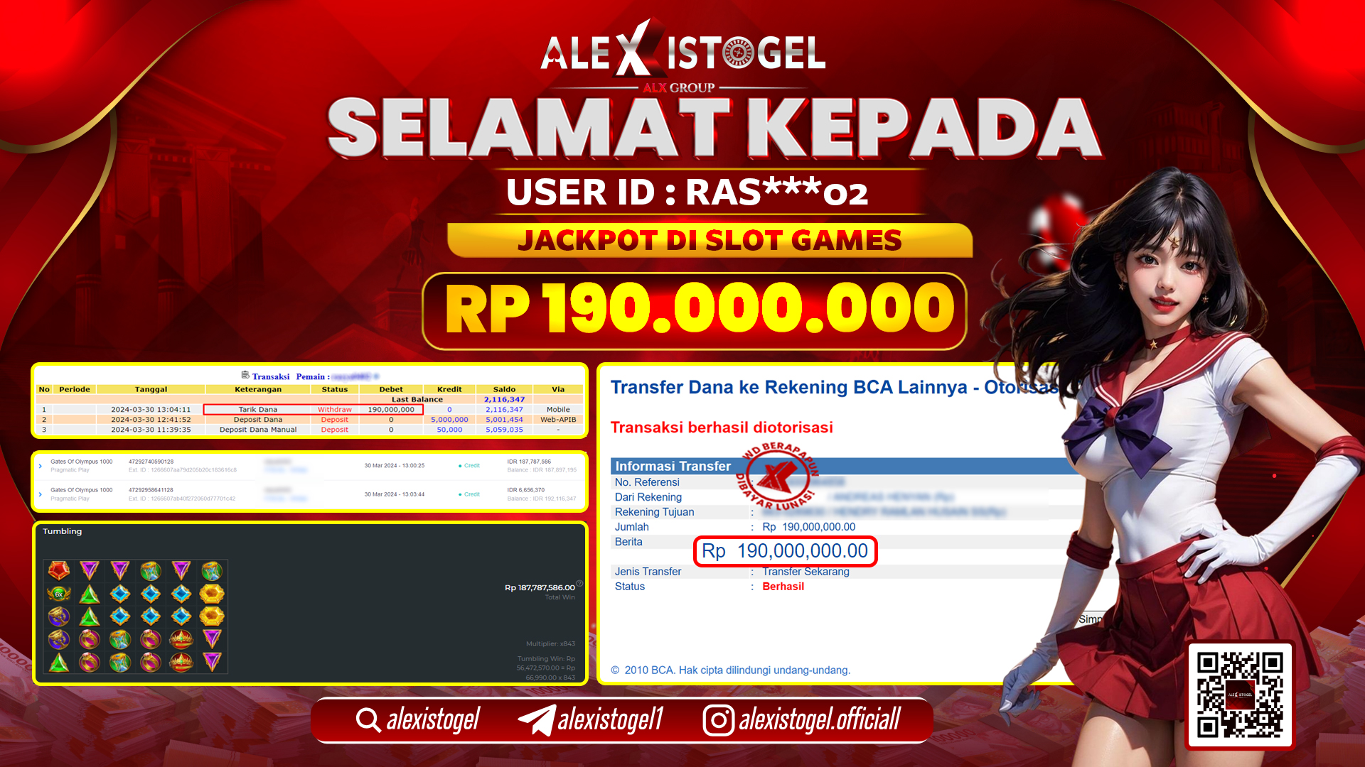 ALEXISTOGEL JACKPOT SLOT GAMES RP. 190.000.000 LUNAS