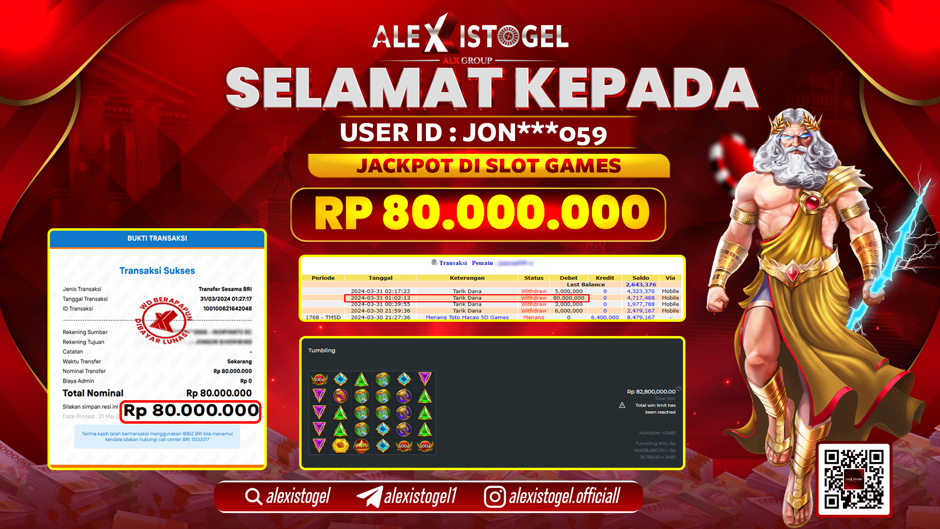 ALEXISTOGEL JACKPOT SLOT GAMES RP. 80.000.000 LUNAS
