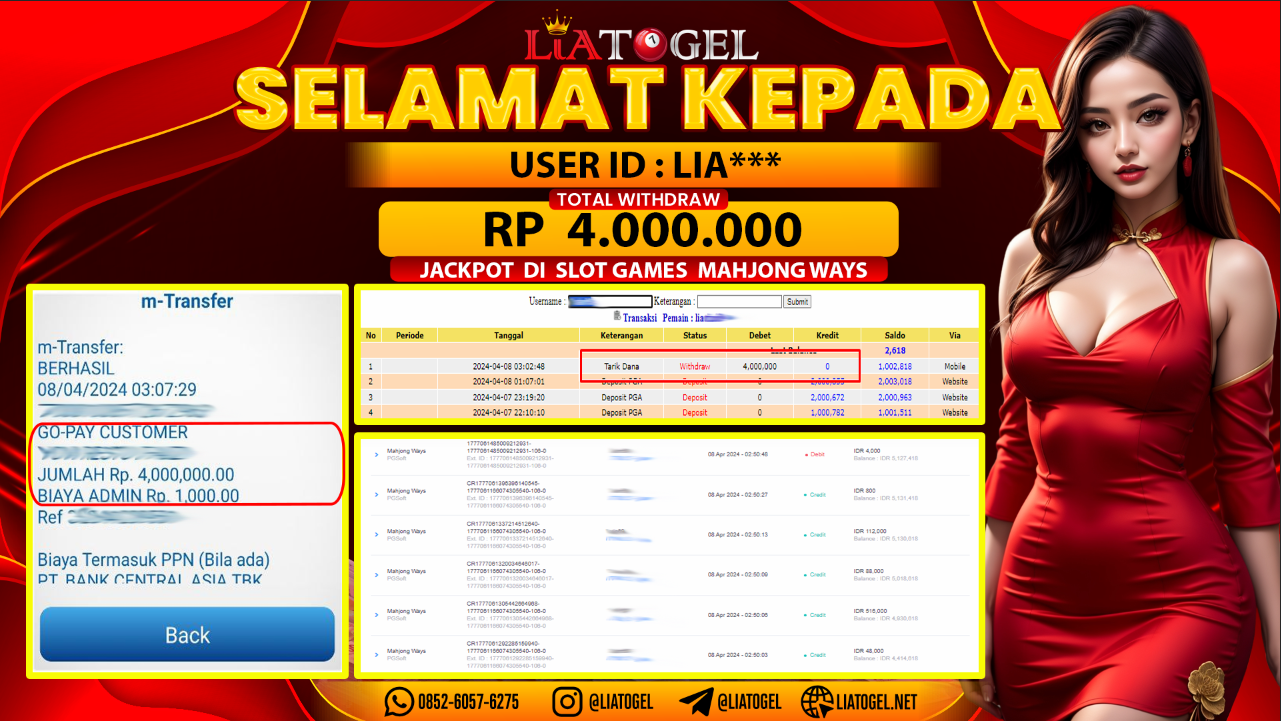 LIATOGEL - JACKPOT SLOT GAMES MAHJONG WAYS ï»¿ RP 4.000.000,- LUNAS