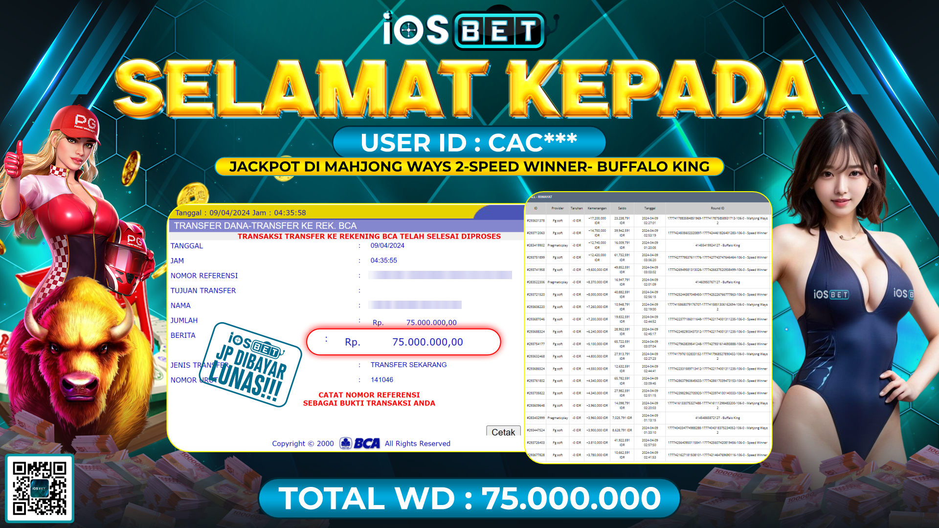 Bukti Pembayaran LUNAS SLOT GAMES GACOR Rp.75.000.000,-