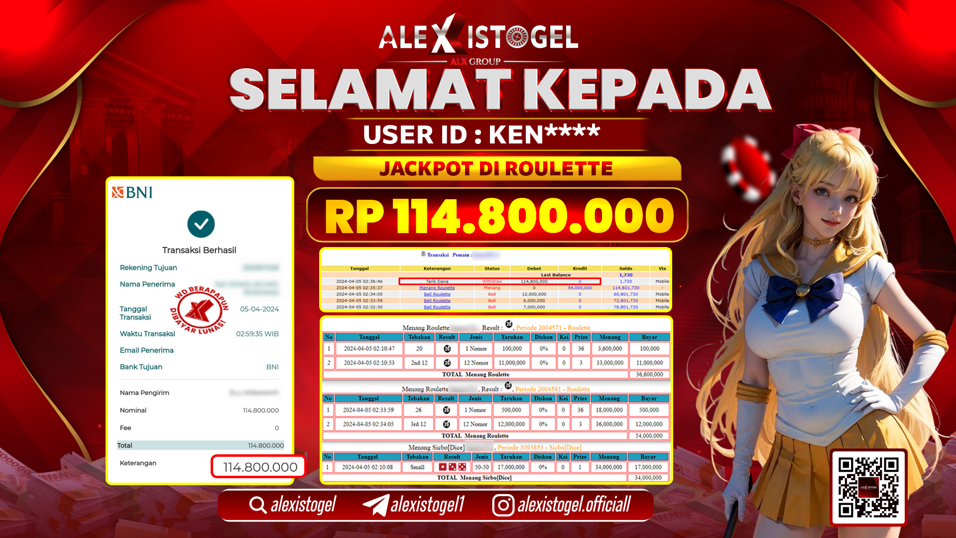 ALEXISTOGEL JACKPOT ROULETTE RP. 114.800.000 LUNAS