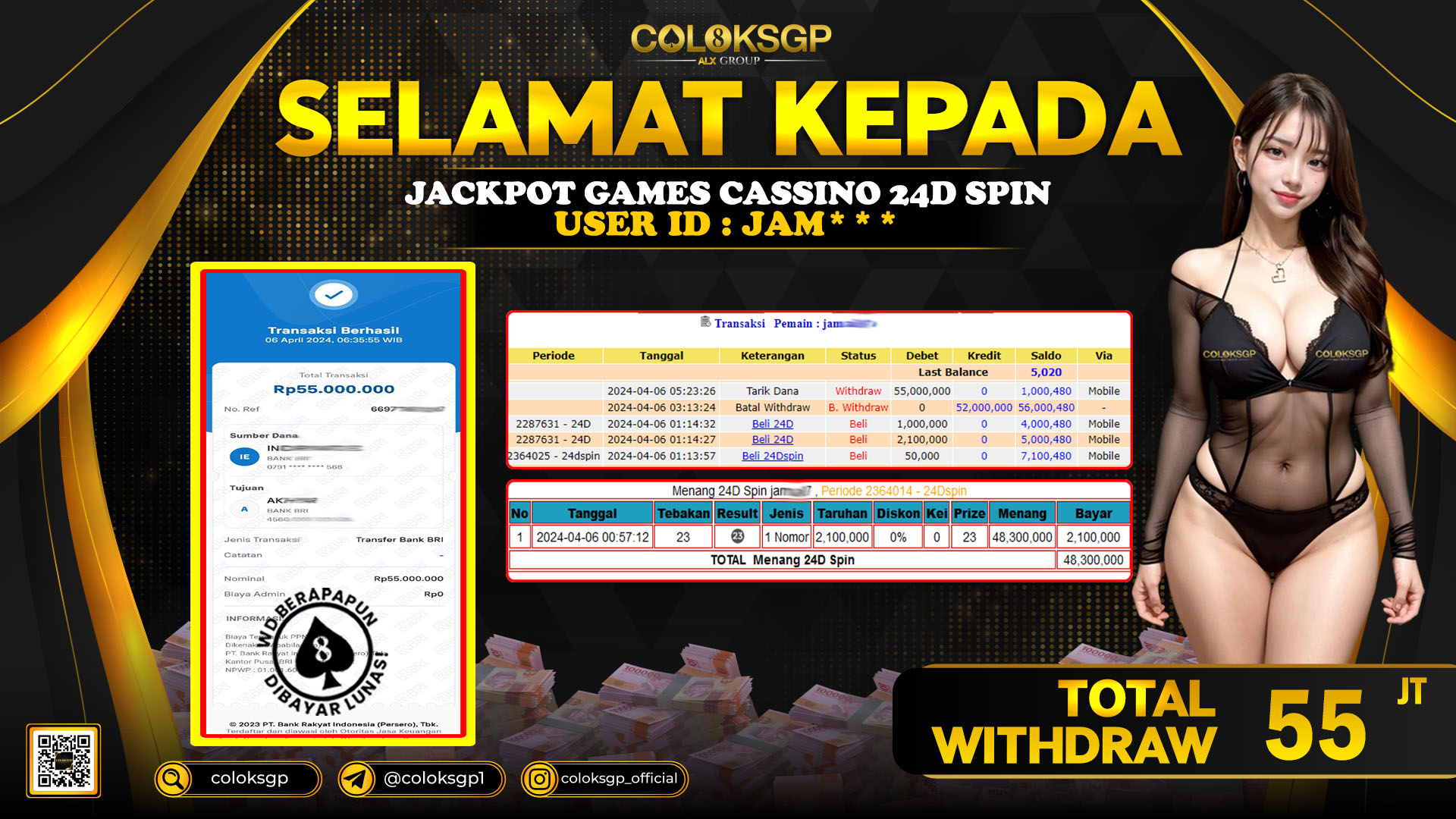 COLOKSGP JACKPOT 24D SPIN RP 55.000.000 LUNAS