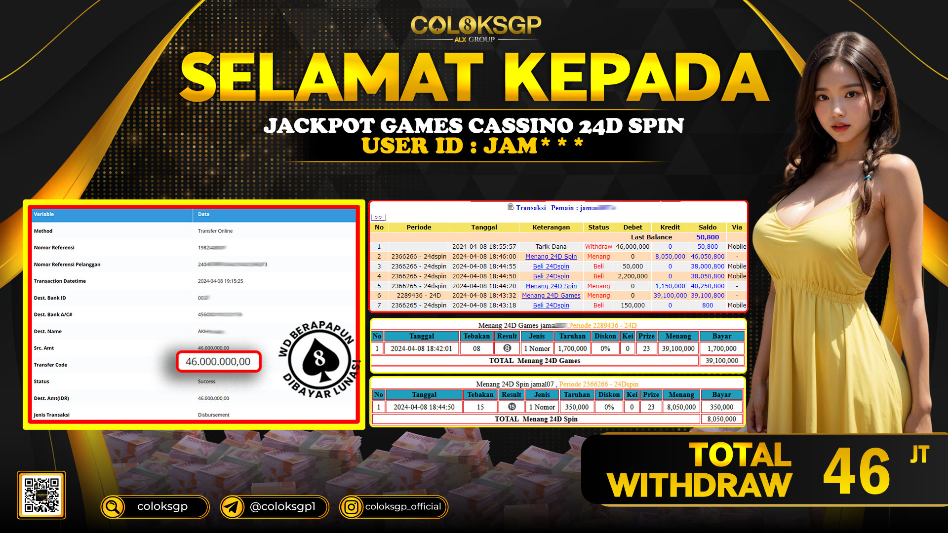 COLOKSGP JACKPOT 24D SPIN RP 46.000.000 LUNAS