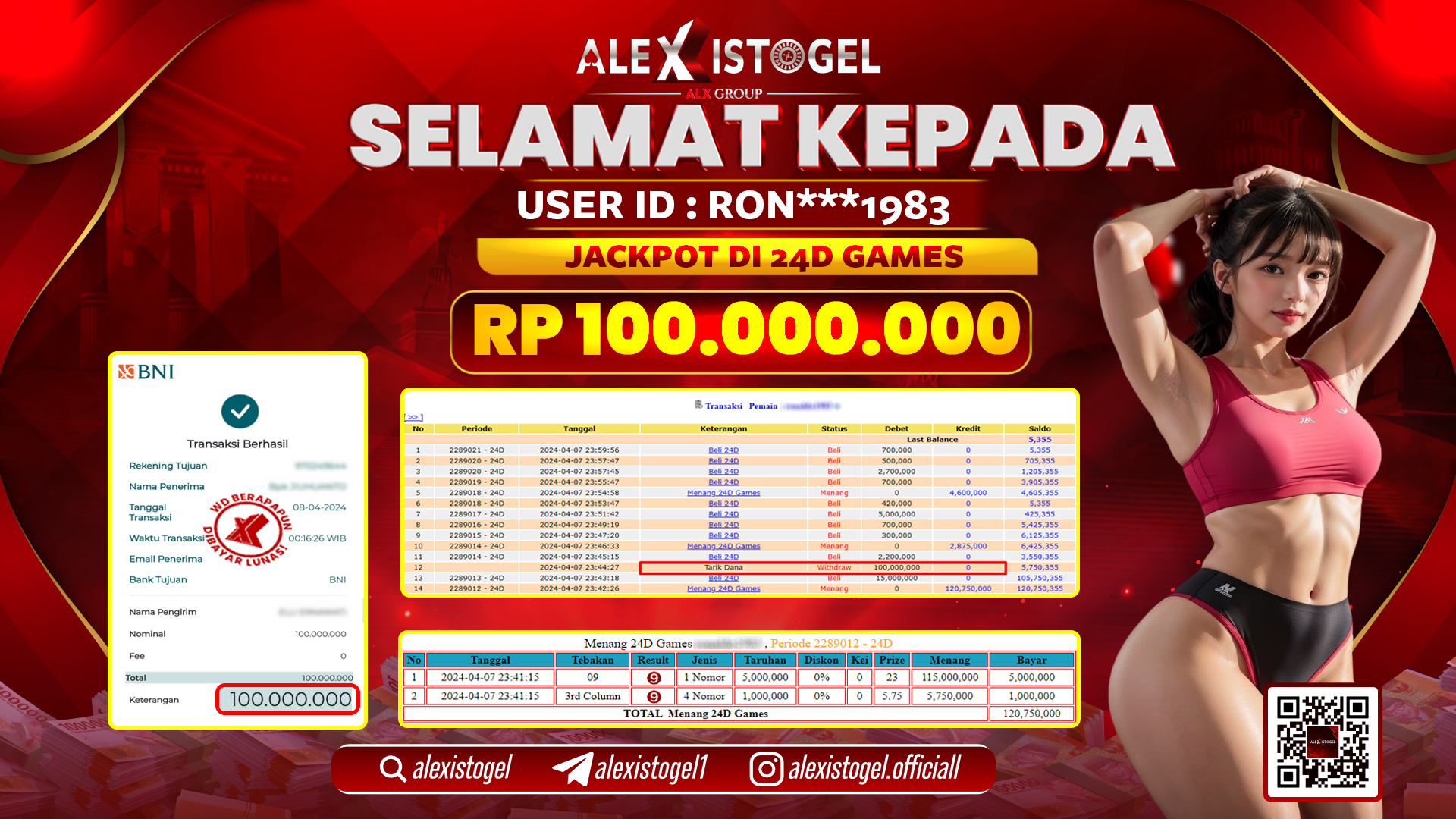 ALEXISTOGEL JACKPOT 24D GAMES RP. 100.000.000 LUNAS