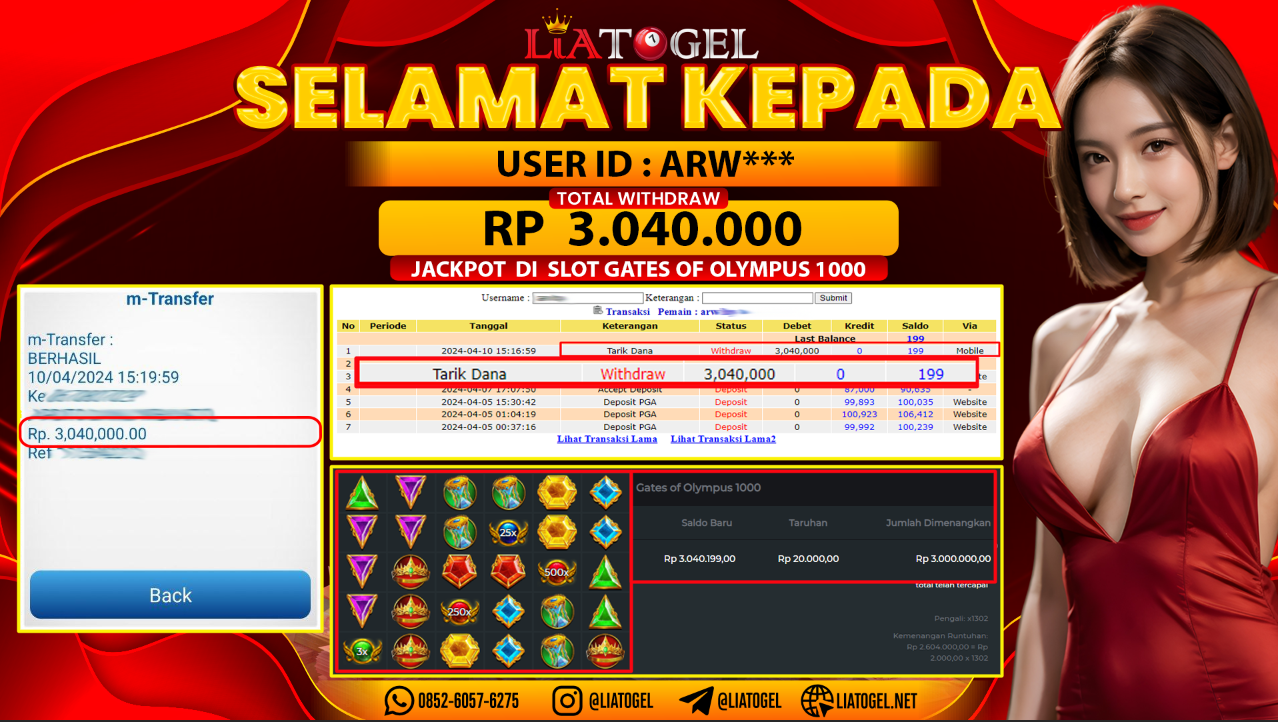 LIATOGEL - JACKPOT SLOT GAMES GATES OF OLYMPUS 1000 ï»¿ RP 3.040.000,- LUNAS