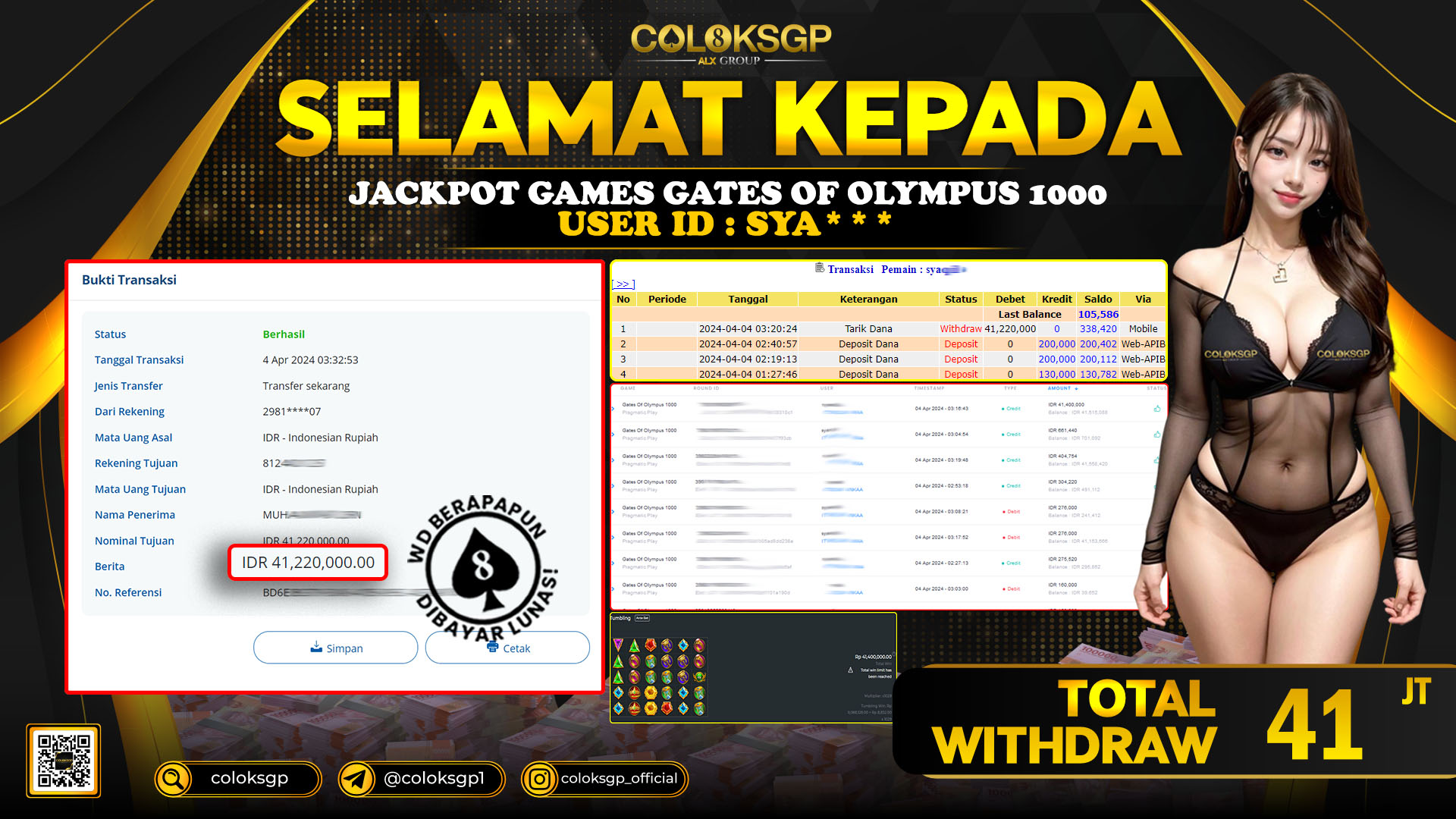 COLOKSGP JACKPOT SLOT GAMES RP 41.000.000 LUNAS