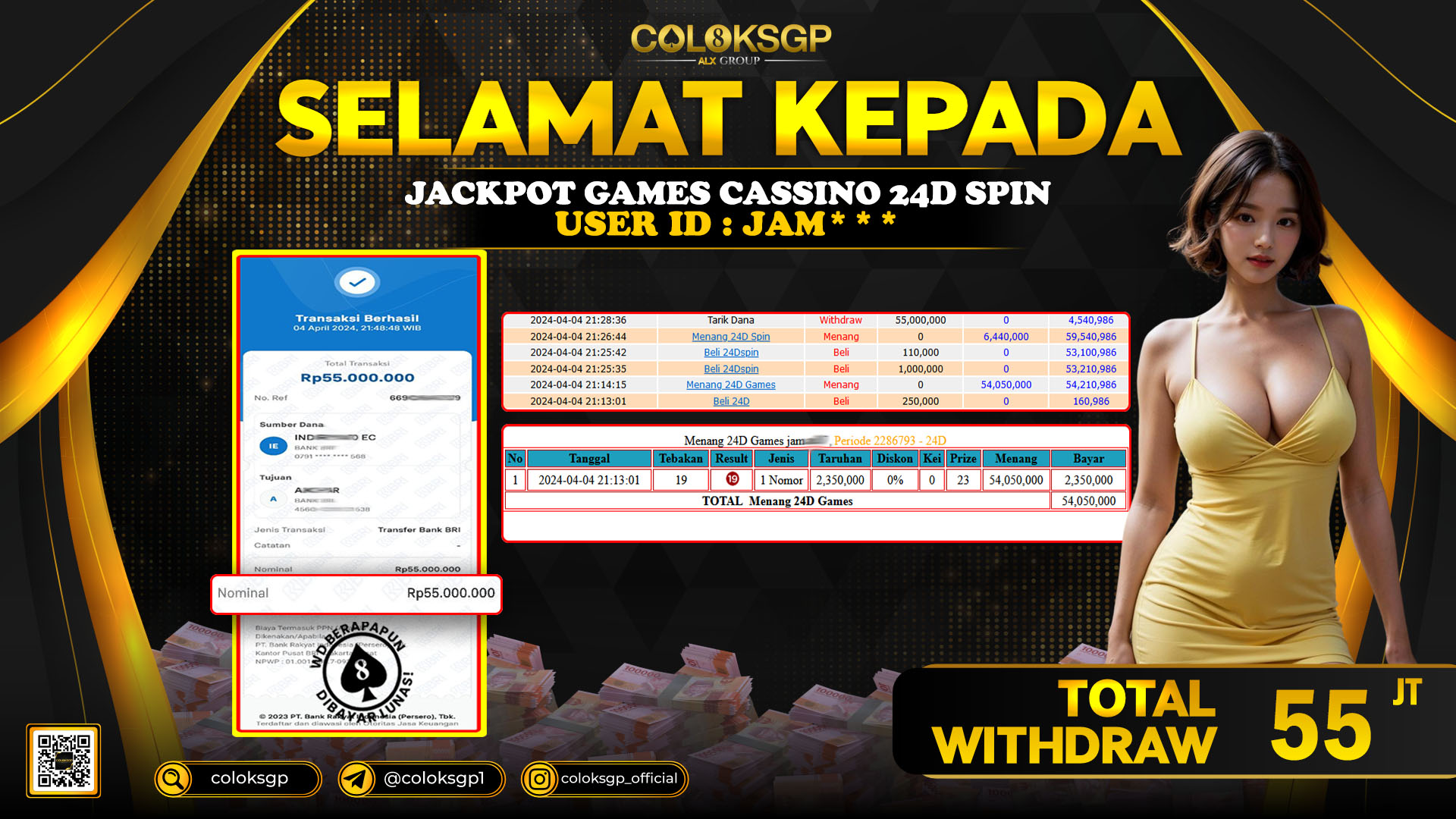 COLOKSGP JACKPOT 24D SPIN RP 55.000.000 LUNAS