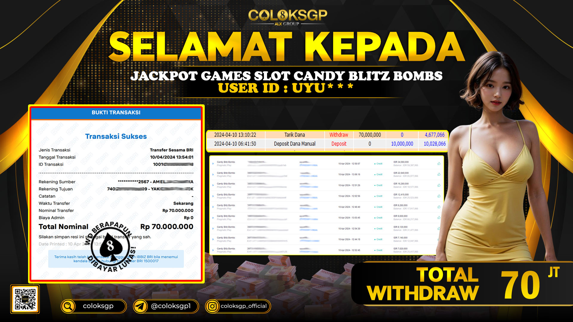 COLOKSGP JACKPOT SLOT GAMES RP 70.000.000 LUNAS