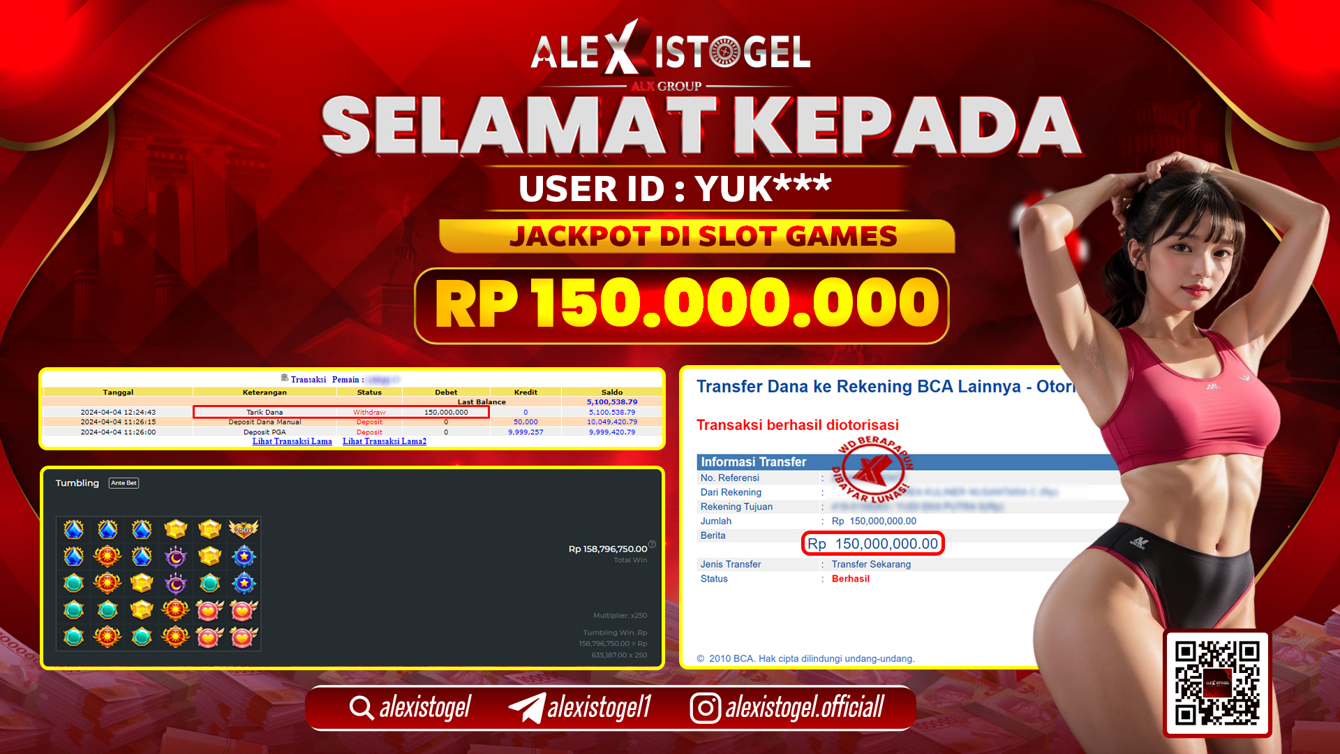 ALEXISTOGEL JACKPOT SLOT GAMES RP. 150.000.000 LUNAS