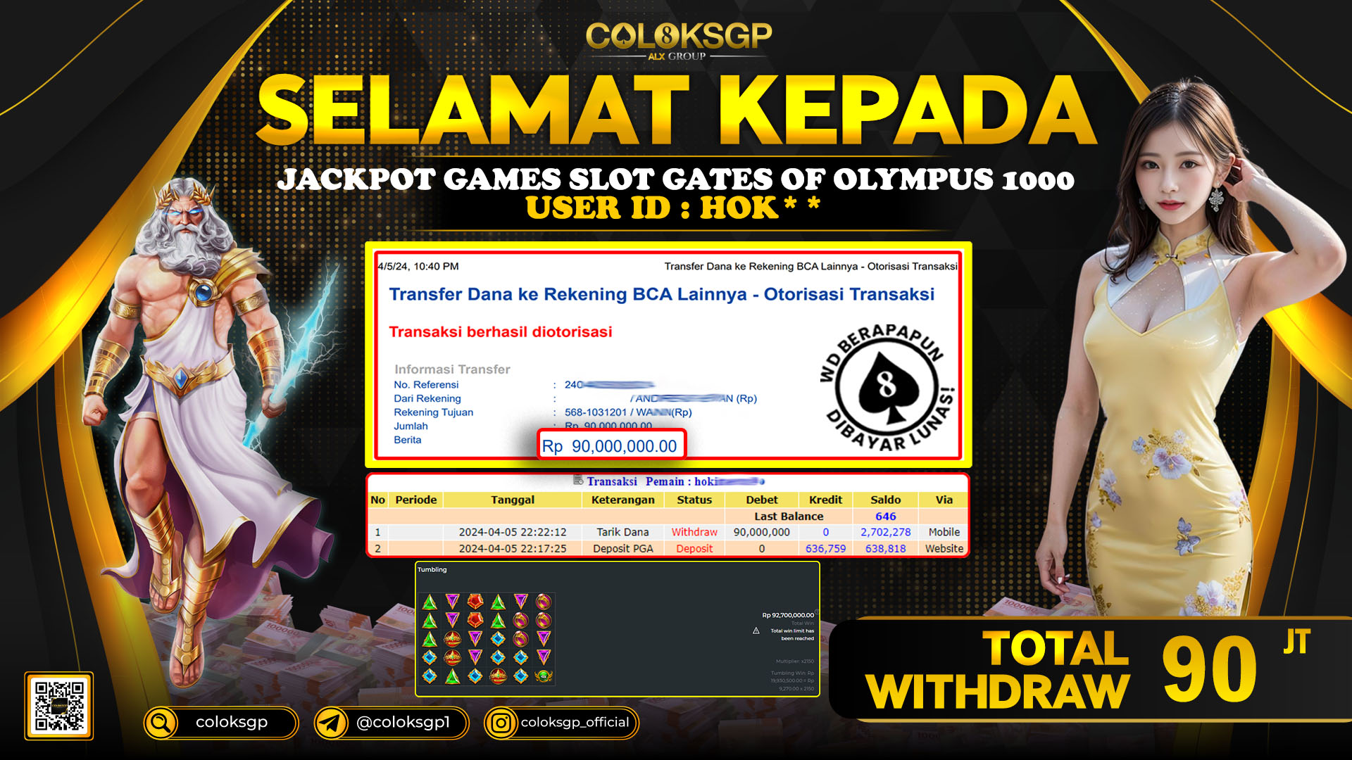 COLOKSGP JACKPOT SLOT GAMES RP 90.000.000 LUNAS