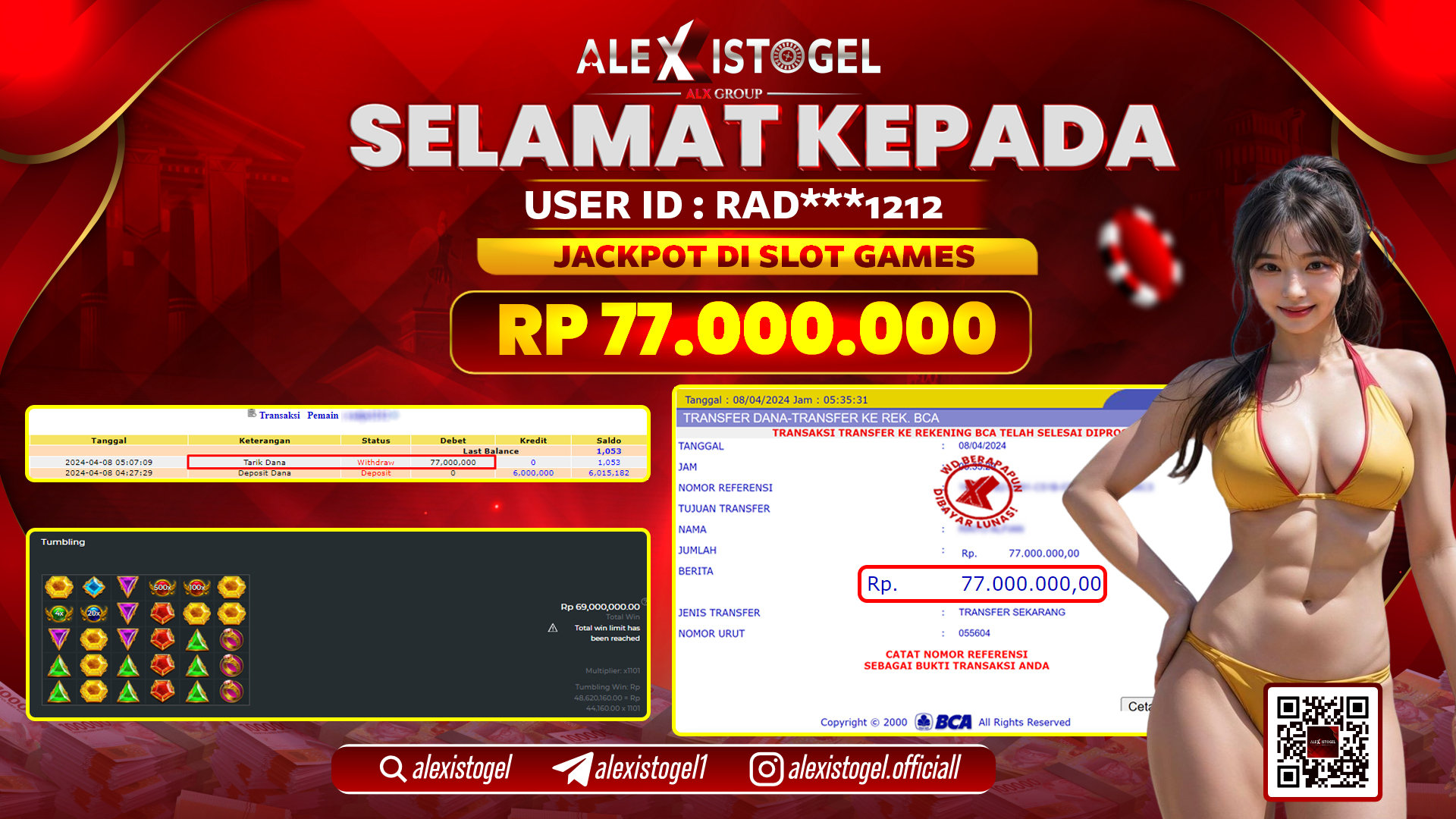 ALEXISTOGEL JACKPOT SLOT GAMES RP. 77.000.000 LUNAS