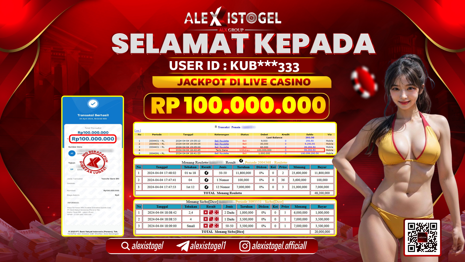 ALEXISTOGEL JACKPOT LIVE GAMES RP. 100.000.000 LUNAS