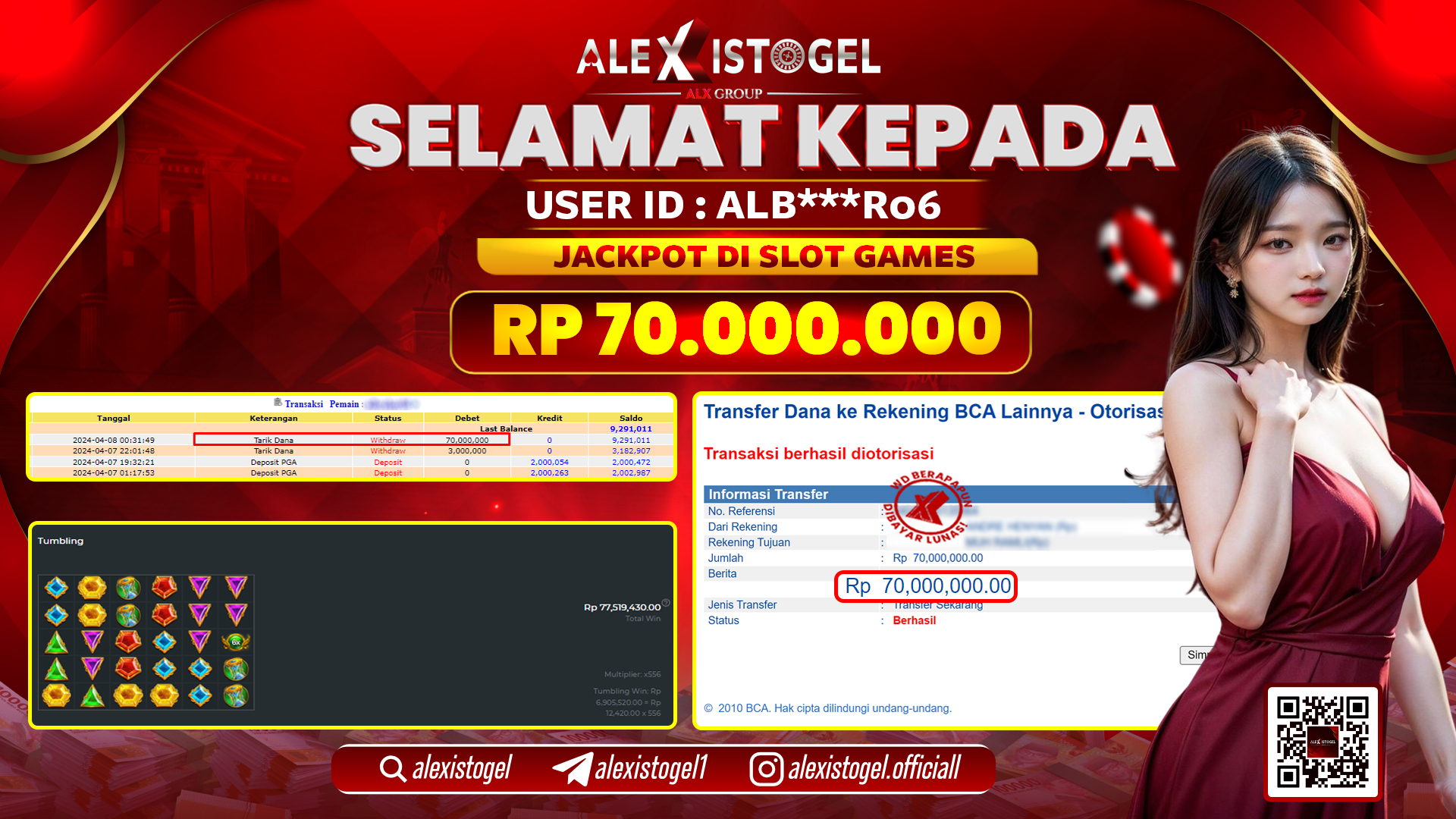 ALEXISTOGEL JACKPOT SLOT GAMES RP. 70.000.000 LUNAS