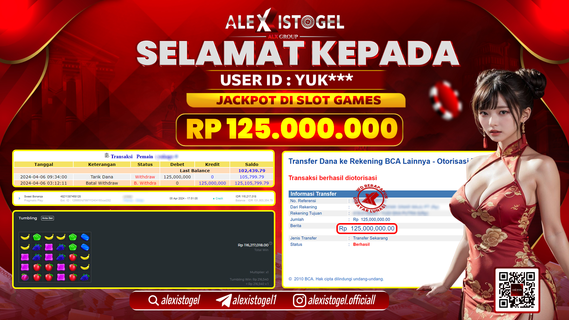 ALEXISTOGEL JACKPOT SLOT GAMES RP. 125.000.000 LUNAS