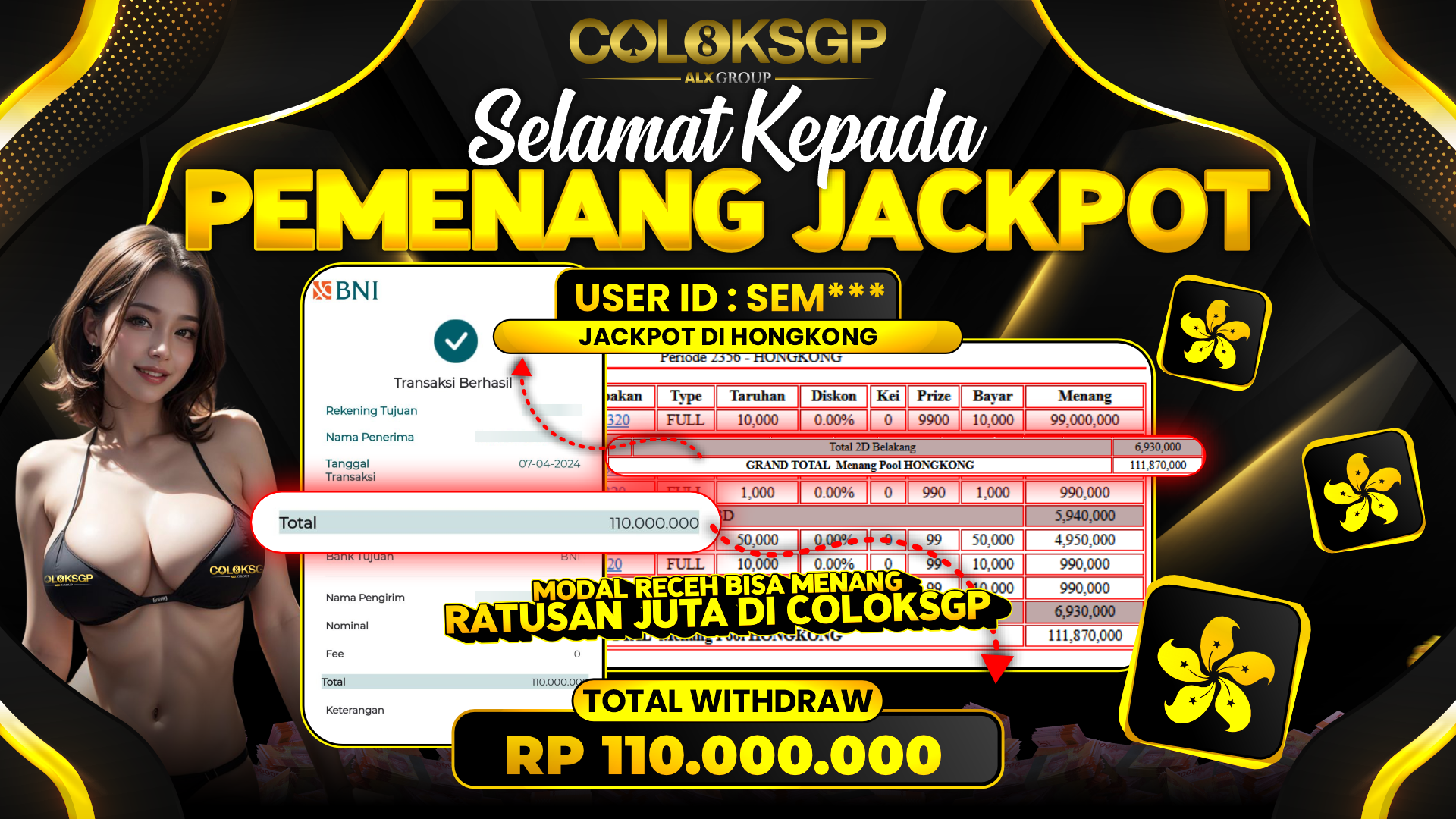 COLOKSGP JACKPOT HONGKONG POOLS RP 110.000.000 LUNAS