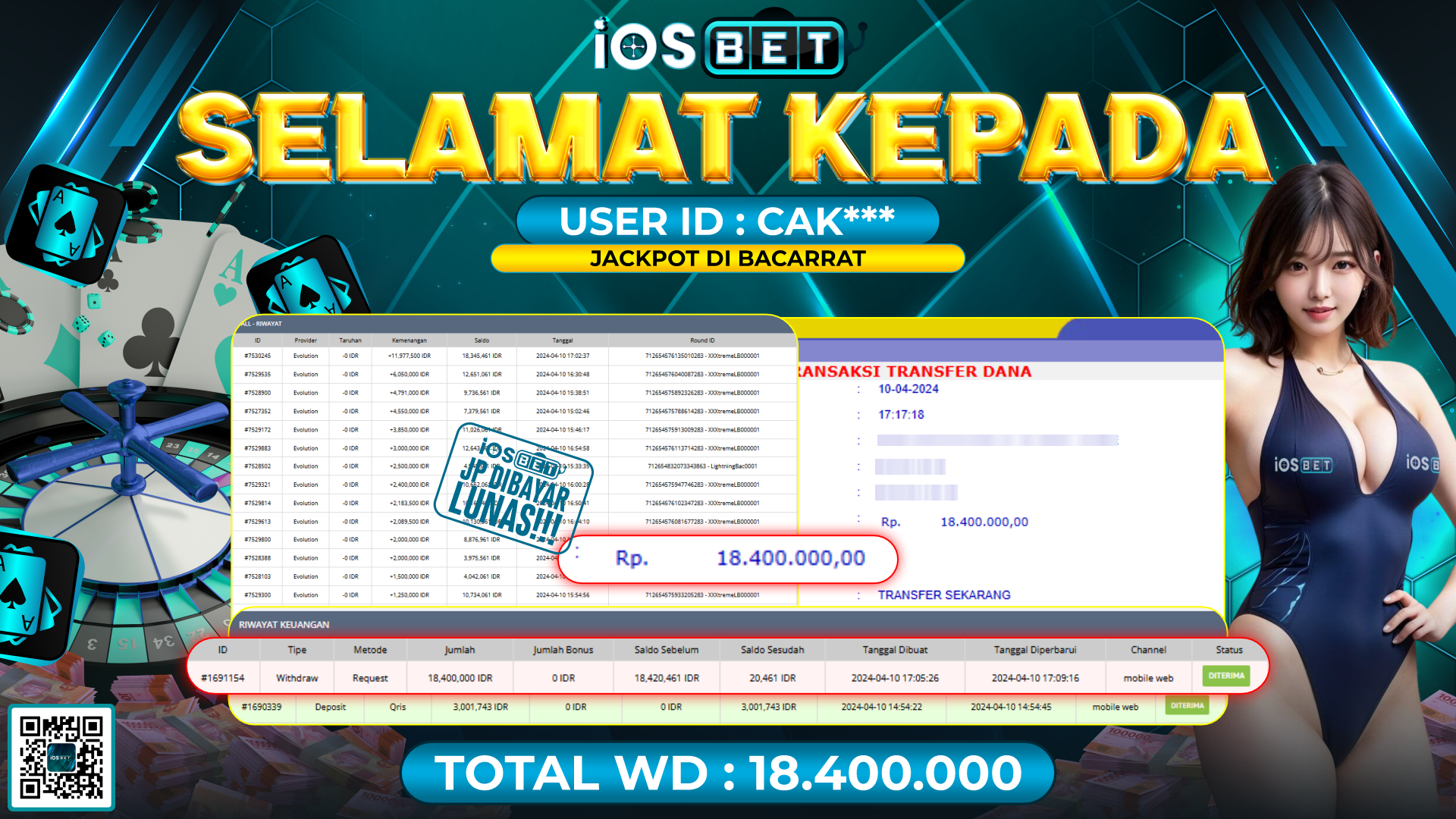 Bukti Pembayaran LUNAS LIVE GAMES GACOR Rp.18.400.000,-
