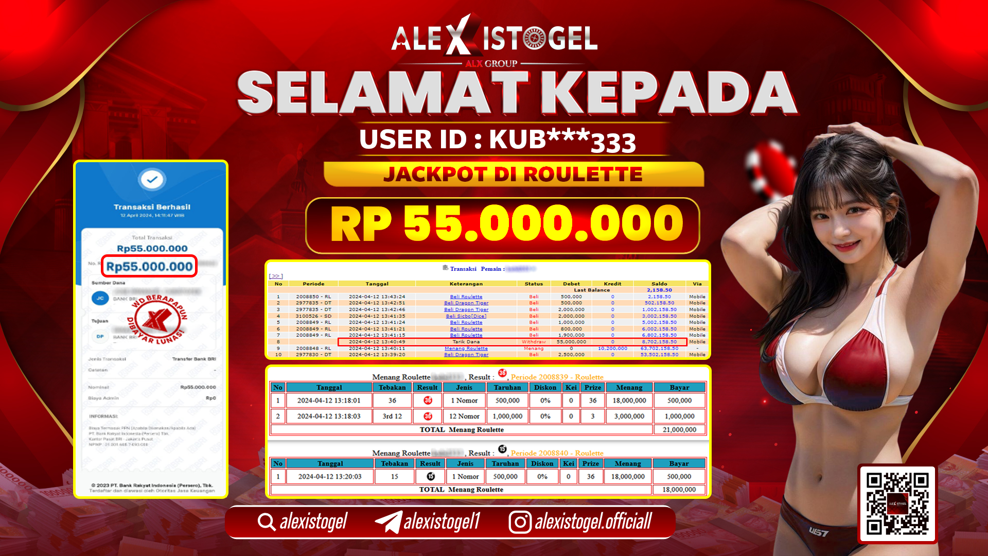 ALEXISTOGEL JACKPOT ROULETTE RP. 55.000.000 LUNAS