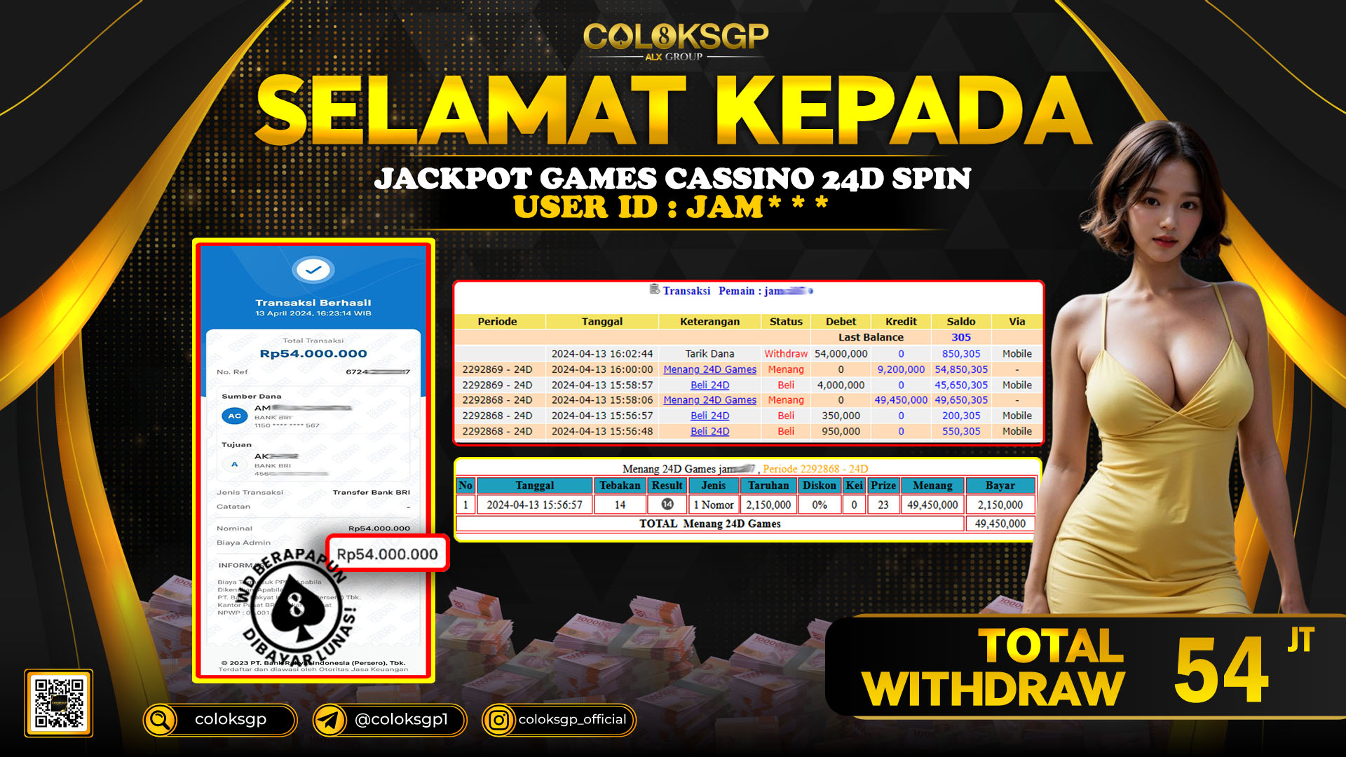 COLOKSGP JACKPOT 24D SPIN RP 54.000.000 LUNAS