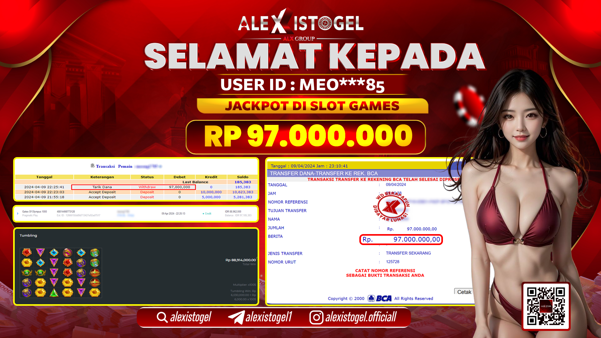 ALEXISTOGEL JACKPOT SLOT GAMES RP. 97.000.000 LUNAS