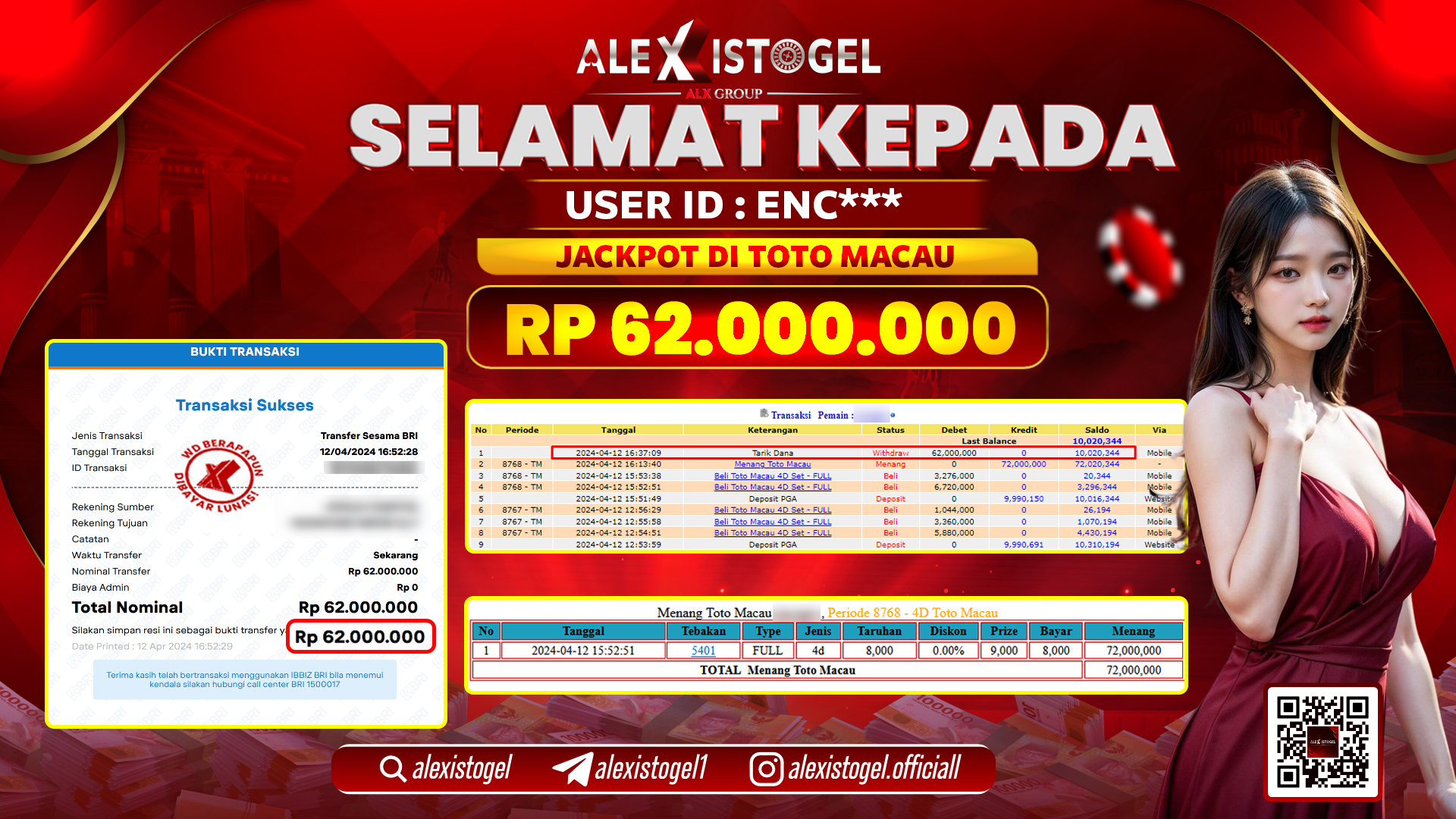 ALEXISTOGEL JACKPOT TOTO MACAU POOLS RP. 62.000.000 LUNAS