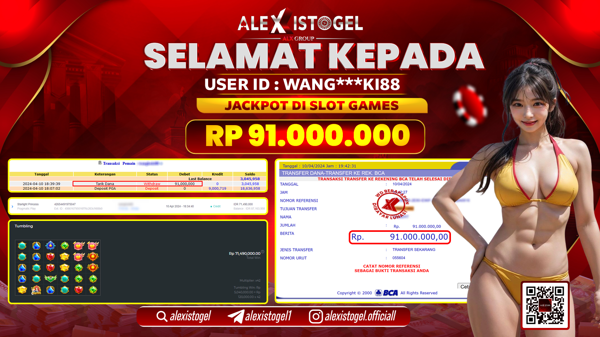 ALEXISTOGEL JACKPOT SLOT GAMES RP.91.000.000 LUNAS