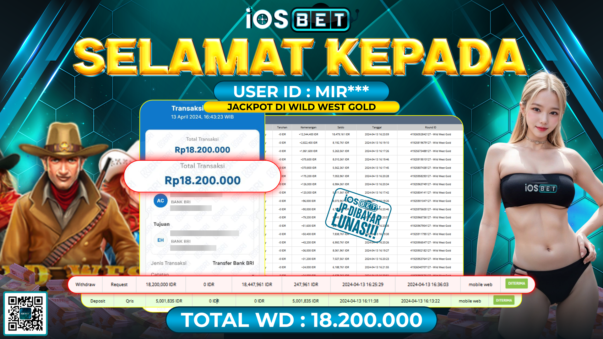 Bukti Pembayaran LUNAS LIVE GAMES GACOR Rp.18.200.000,-