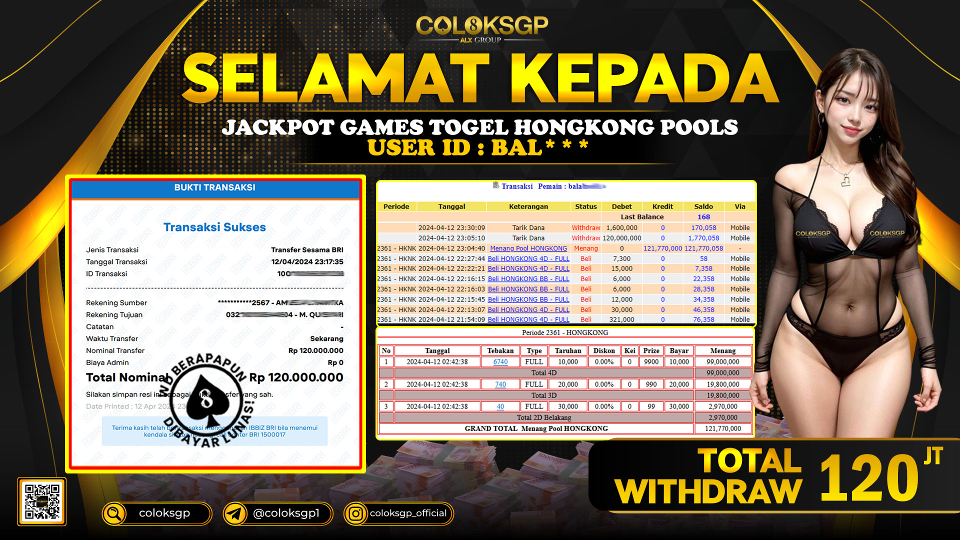 COLOKSGP JACKPOT HONGKONG POOLS RP 120.000.000 LUNAS