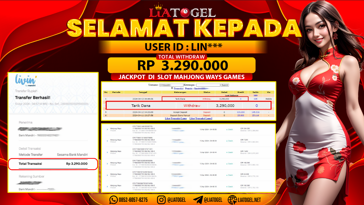 LIATOGEL - JACKPOT SLOT GAMES MAHJONG WAYS ï»¿ RP 3.290.000,- LUNAS