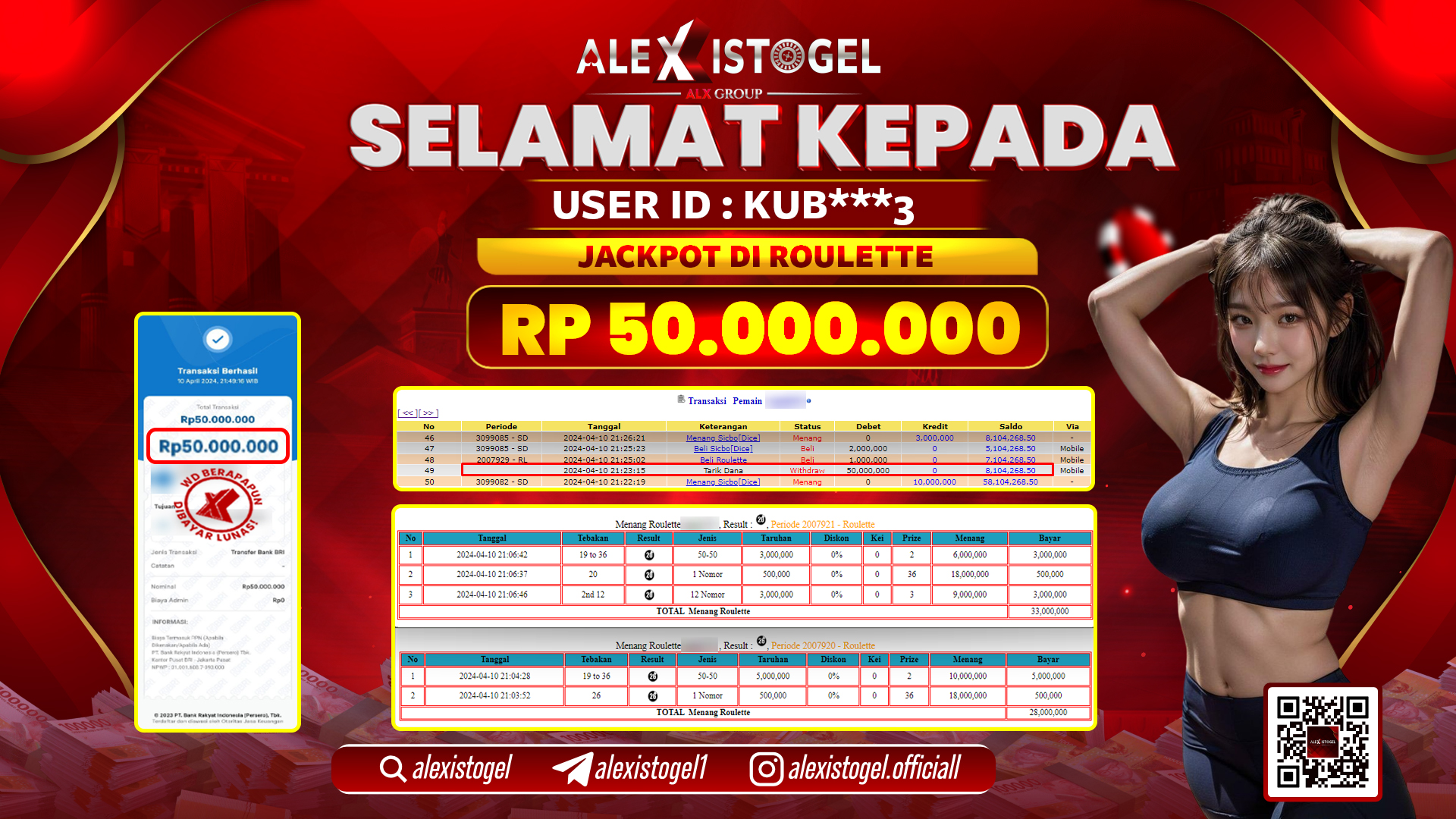 ALEXISTOGEL JACKPOT ROULETTE RP. 50.000.000 LUNAS