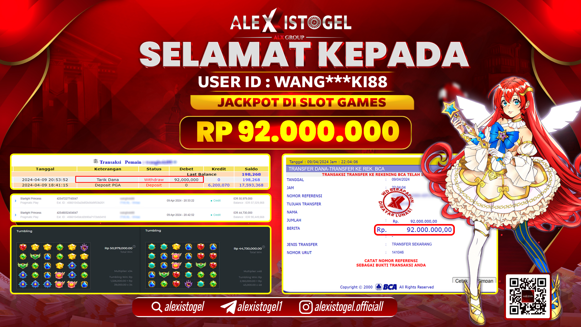 ALEXISTOGEL JACKPOT SLOT GAMES RP. 92.000.000 LUNAS