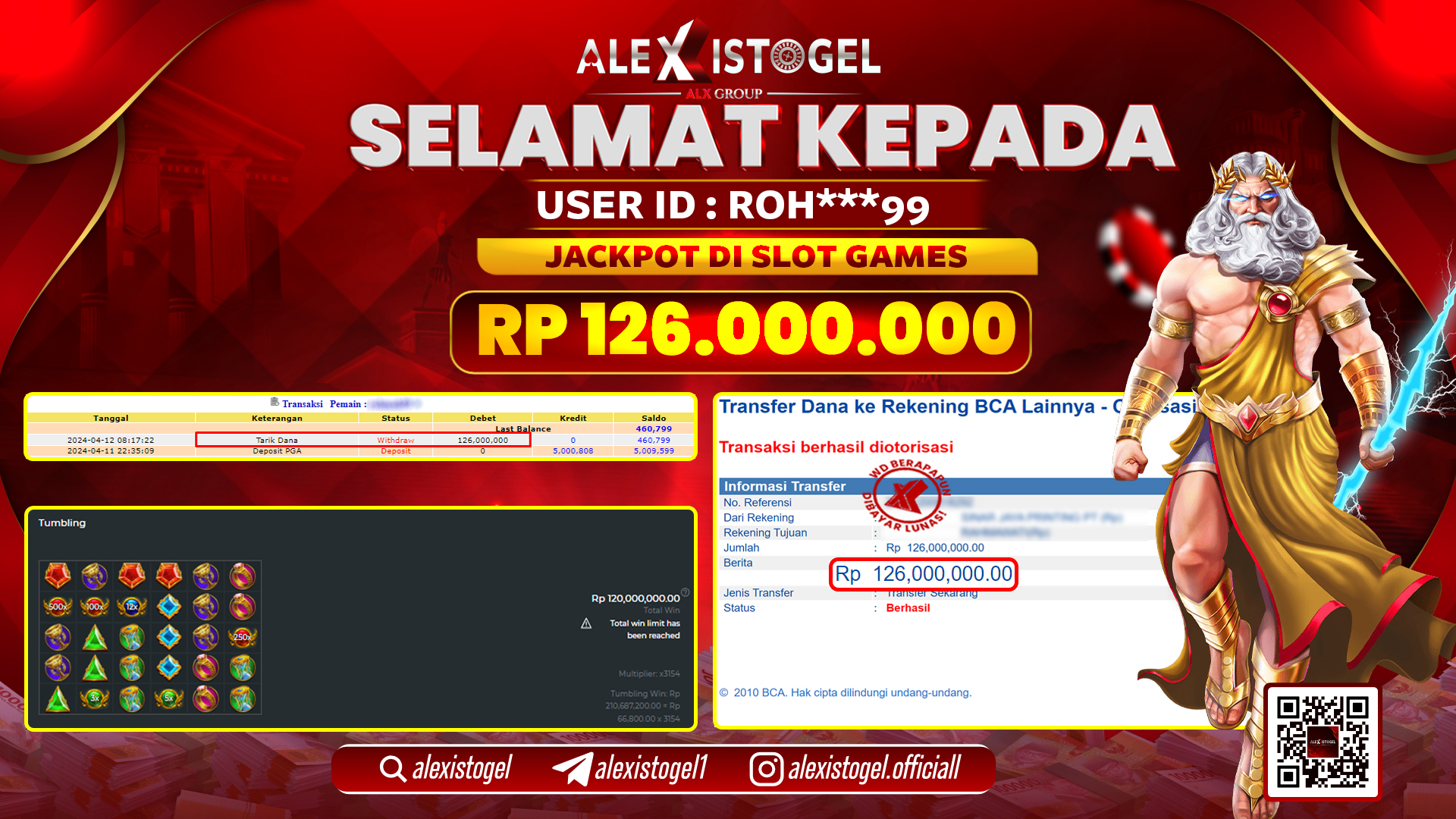 ALEXISTOGEL JACKPOT SLOT GAMES RP.126.000.000 LUNAS