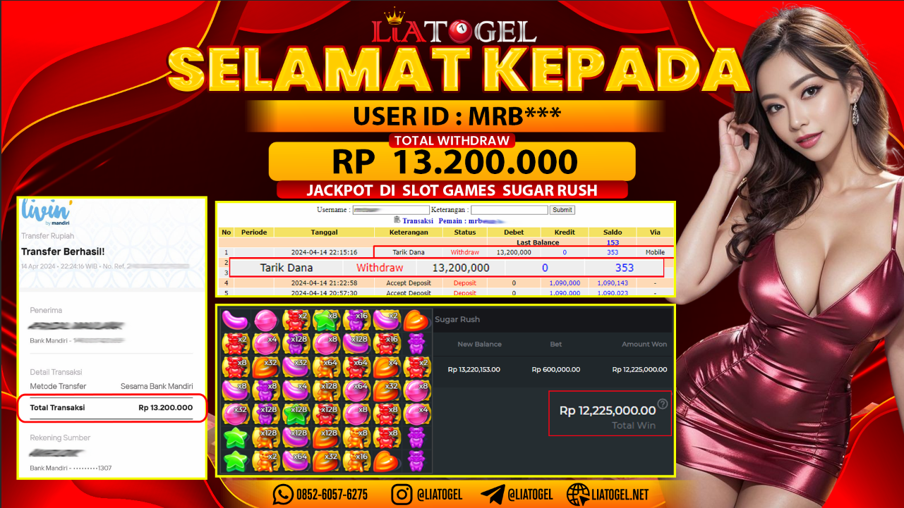 LIATOGEL - JACKPOT SLOT SUGAR RUSH GAMES ï»¿ RP 13.200.000,- LUNAS