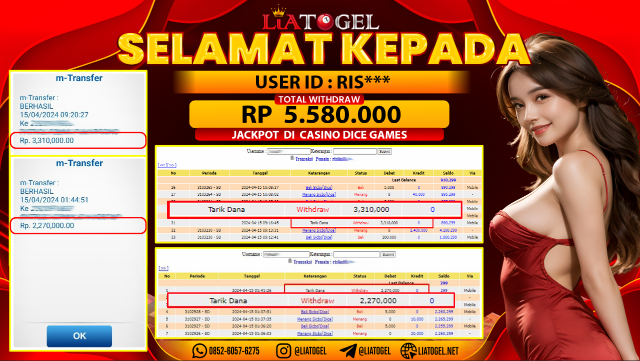 LIATOGEL - JACKPOT CASINO GAMES ï»¿ RP 5.580.000,- LUNAS