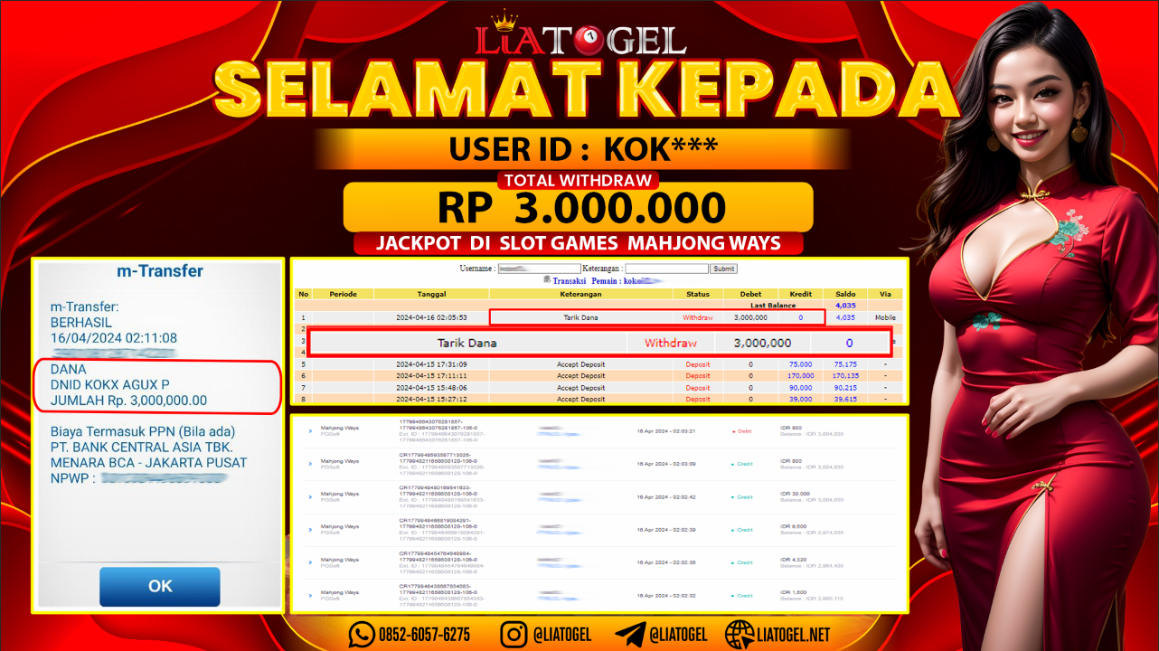 LIATOGEL - JACKPOT SLOT GAMES MAHJONG WAYS ï»¿ RP 3.000.000,- LUNAS