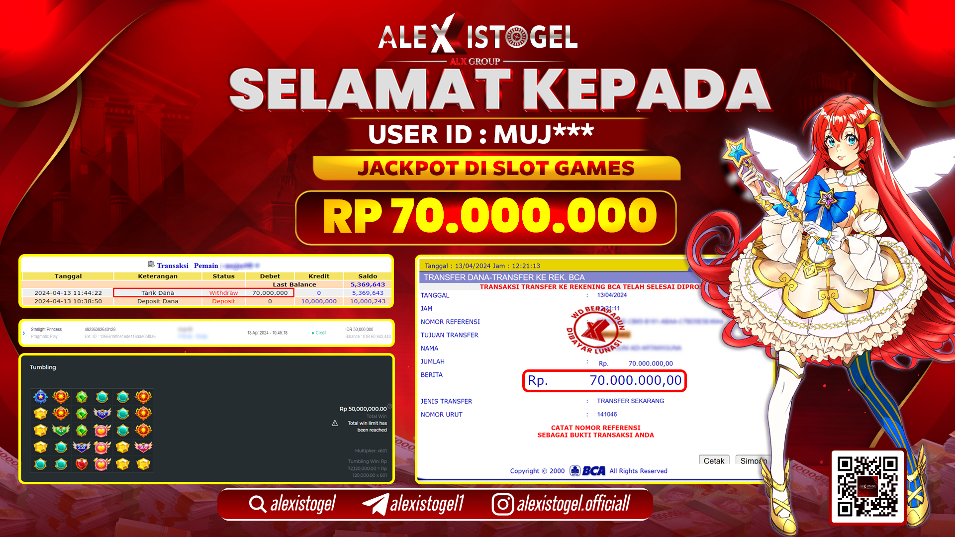 ALEXISTOGEL JACKPOT SLOT GAMES RP.70.000.000 LUNAS