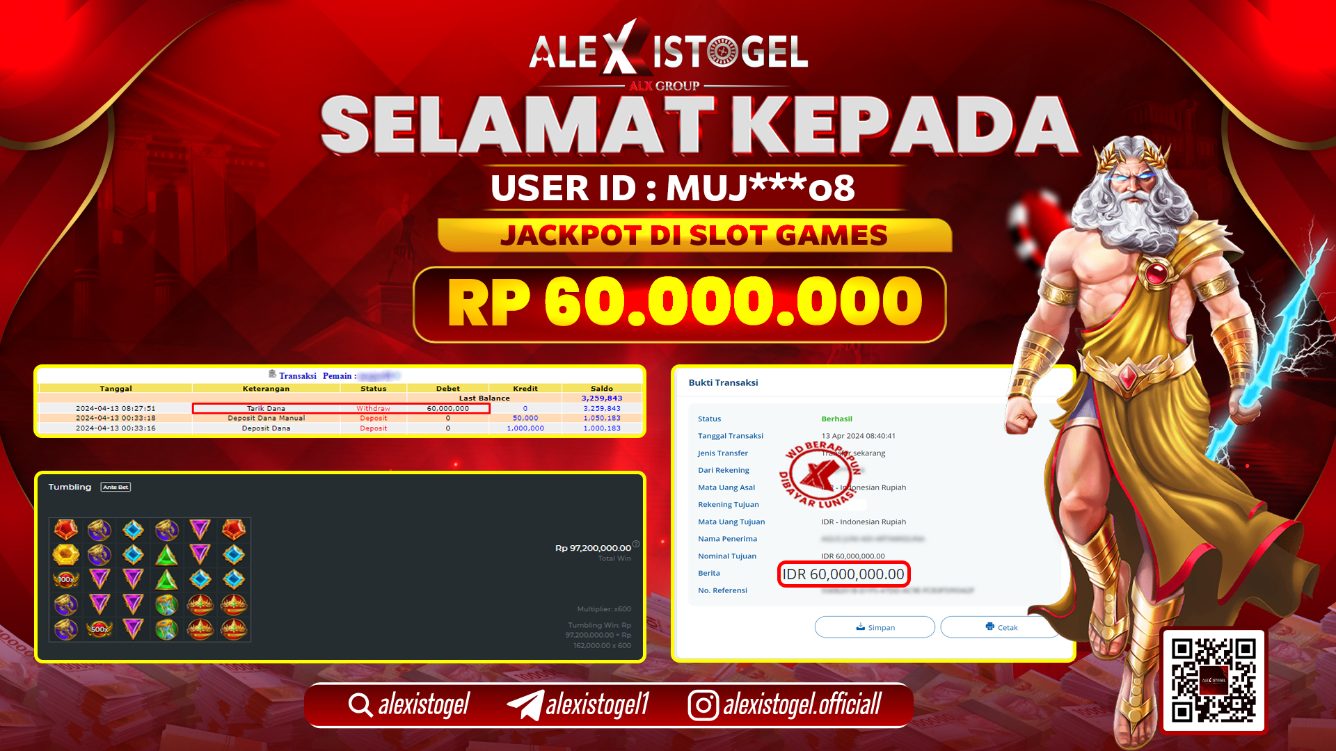 ALEXISTOGEL JACKPOT SLOT GAMES RP.60.000.000 LUNAS