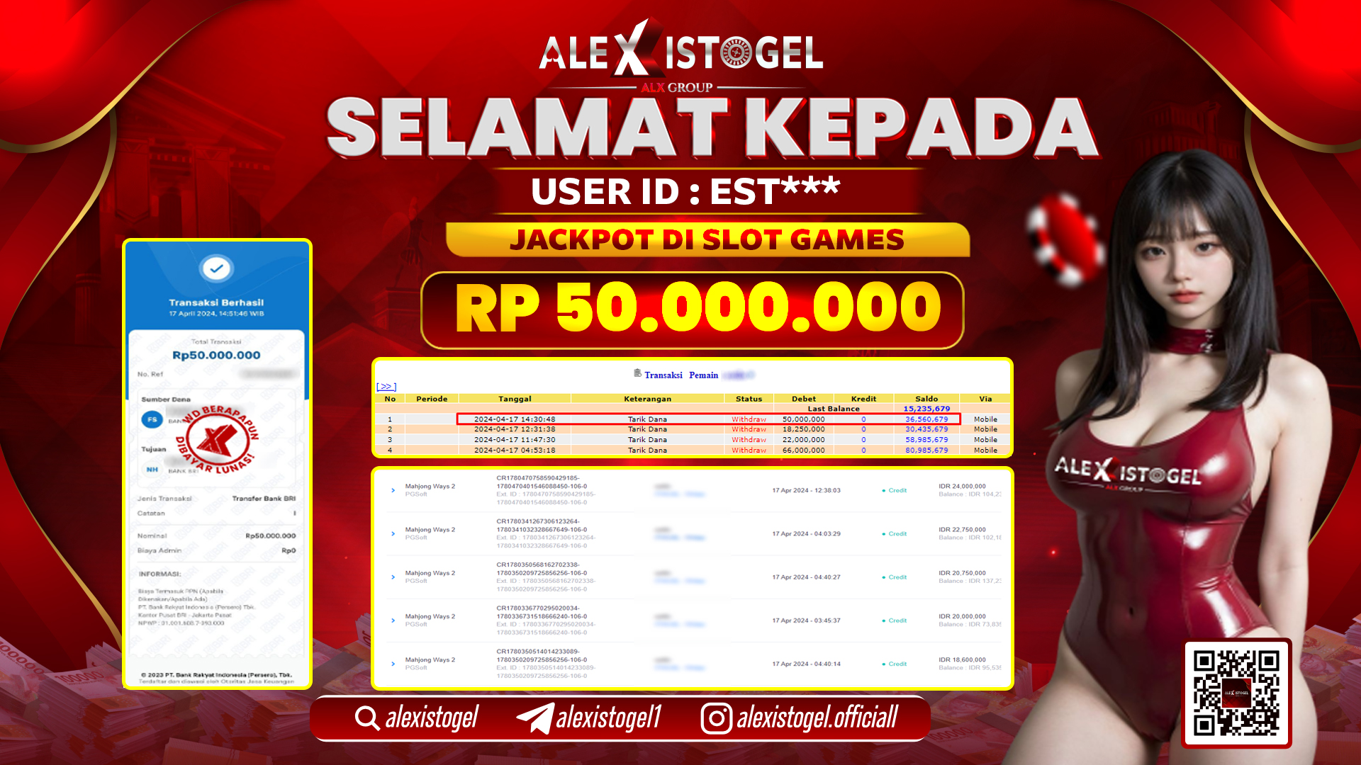 ALEXISTOGEL JACKPOT SLOT GAMES RP.50.000.000 LUNAS