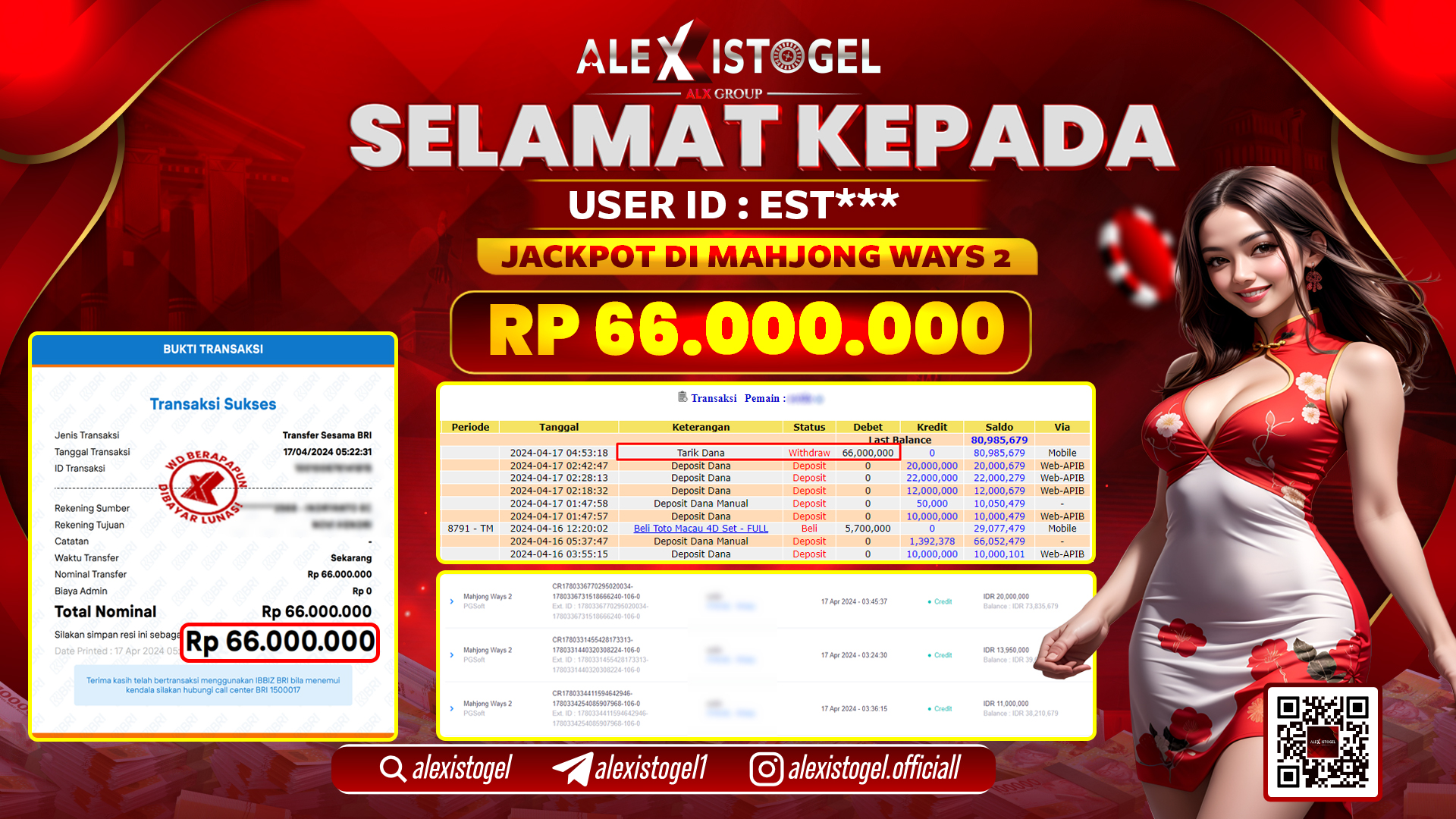 ALEXISTOGEL JACKPOT SLOT GAMES RP.66.000.000 LUNAS